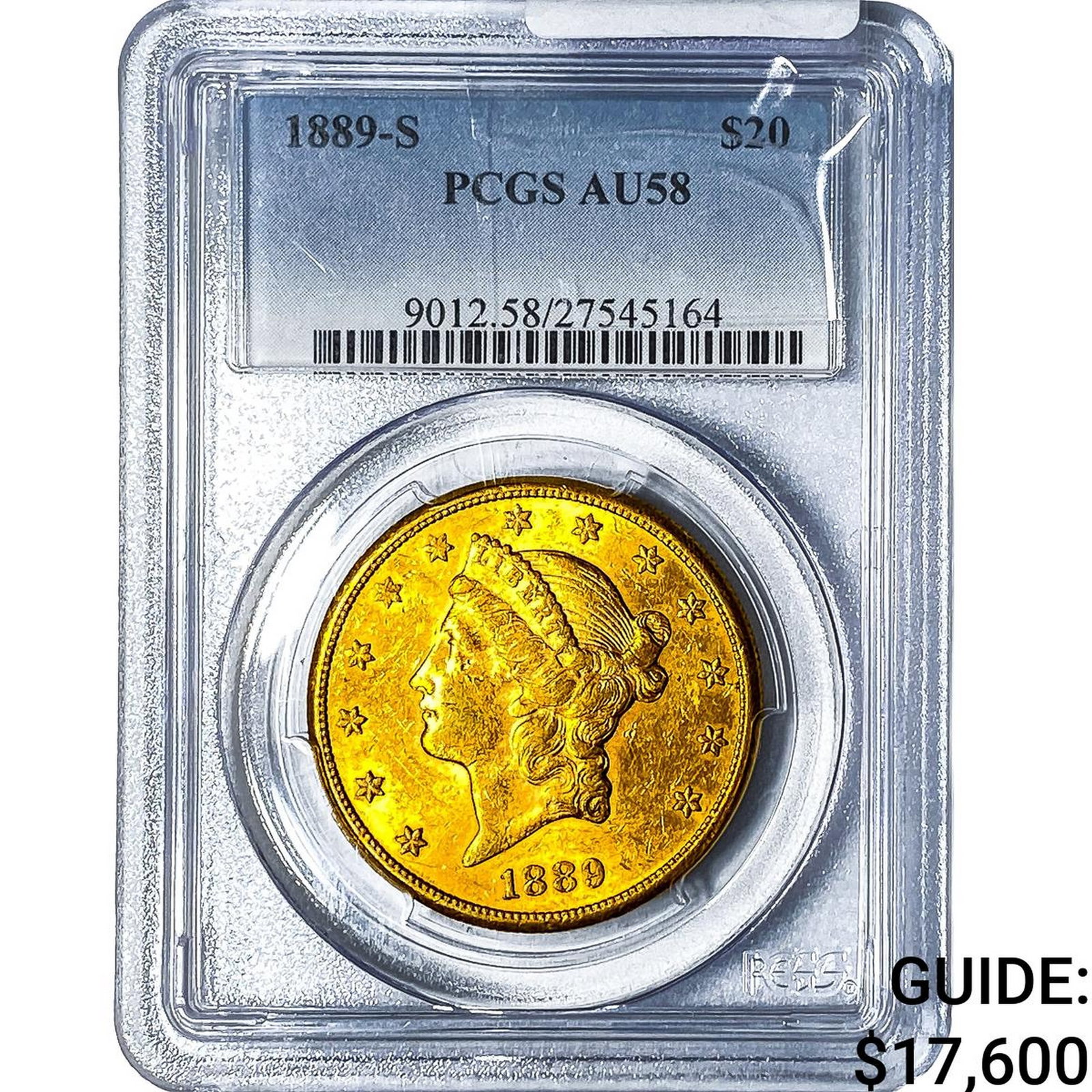 1889-S $20 Gold Double Eagle PCGS AU58: 1889-S $20 Gold Double Eagle PCGS AU58