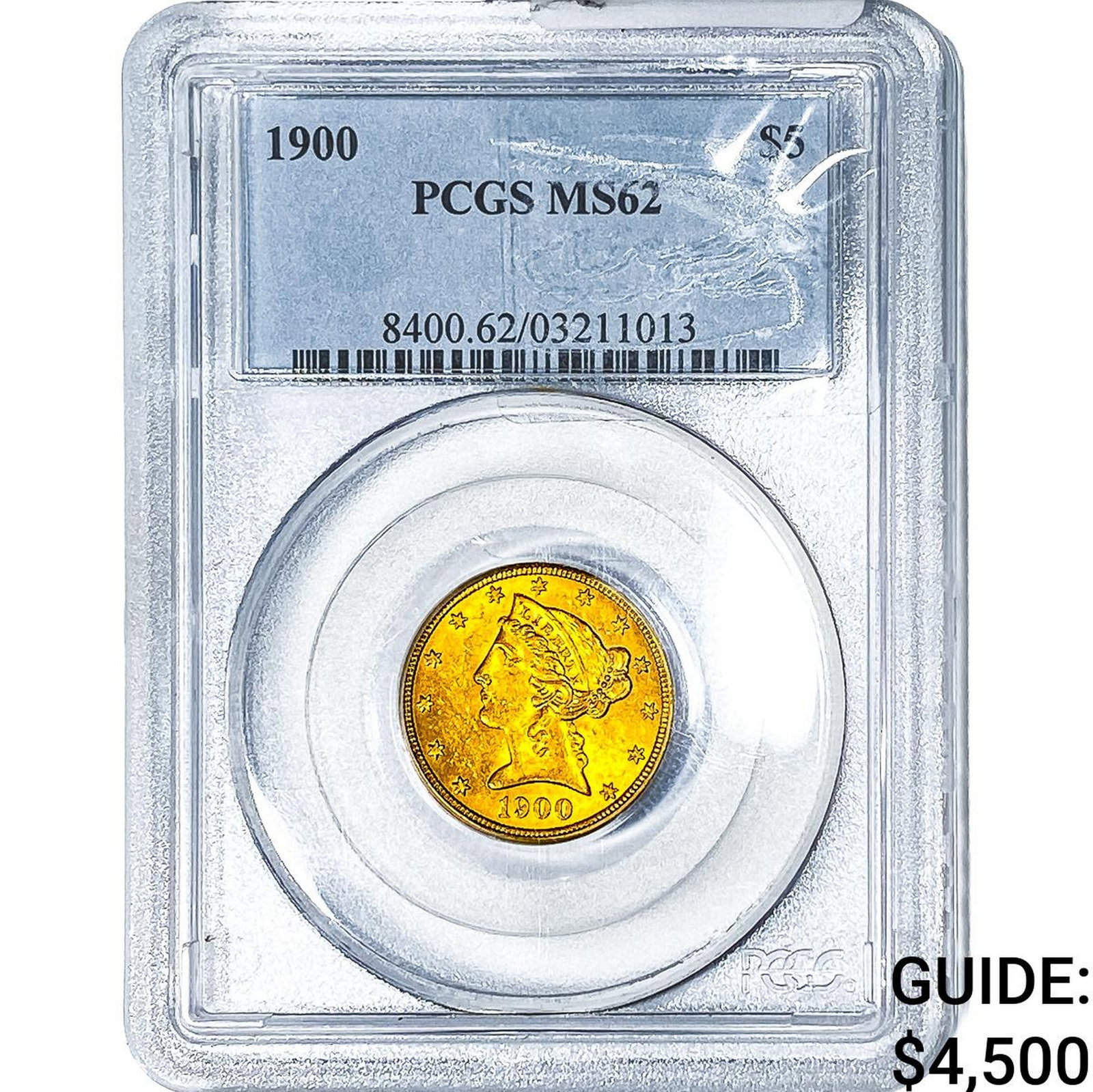 1900 $5 Gold Half Eagle PCGS MS62: 1900 $5 Gold Half Eagle PCGS MS62