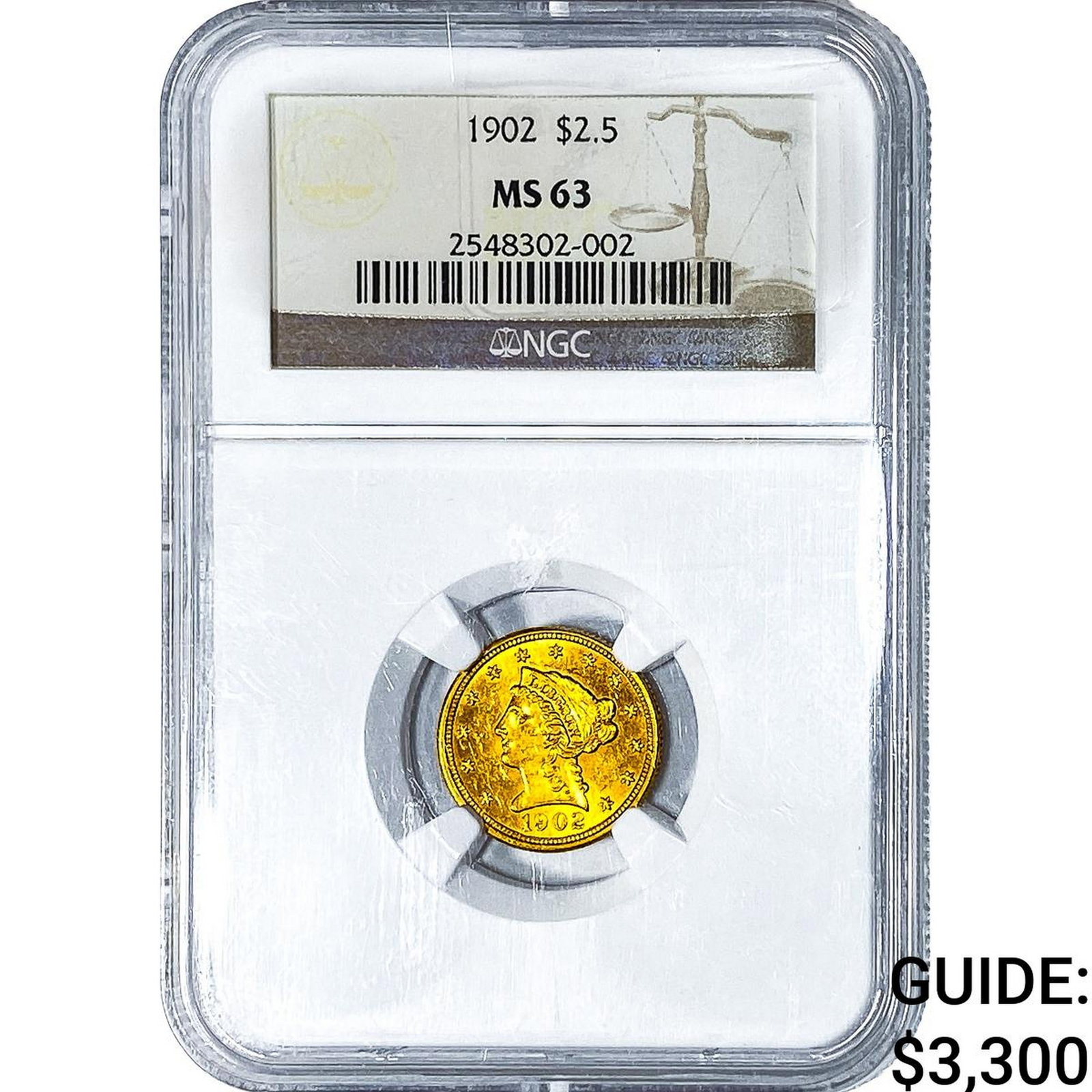 1902 $2.50 Gold Quarter Eagle NGC MS63: 1902 $2.50 Gold Quarter Eagle NGC MS63