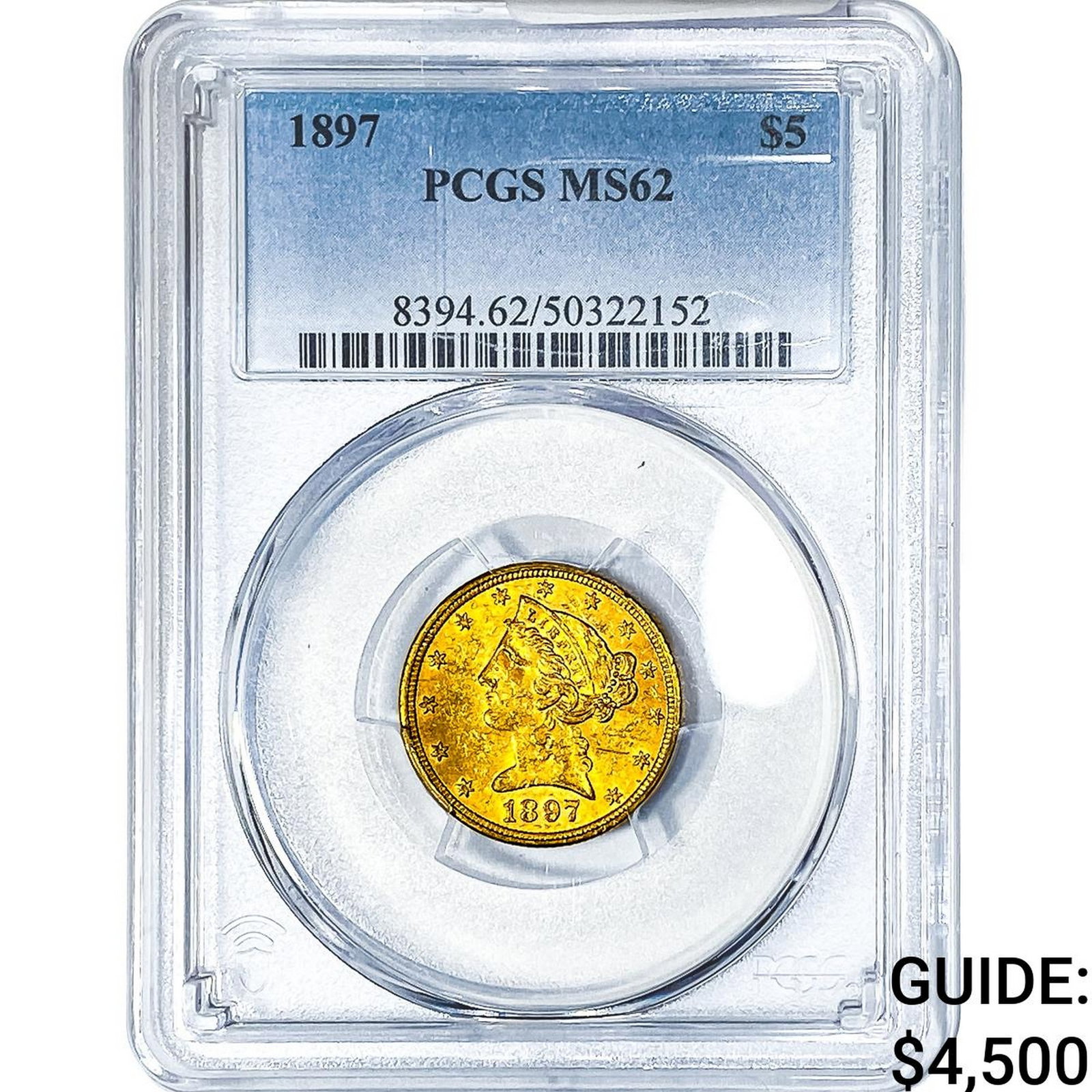 1897 $5 Gold Half Eagle PCGS MS62: 1897 $5 Gold Half Eagle PCGS MS62