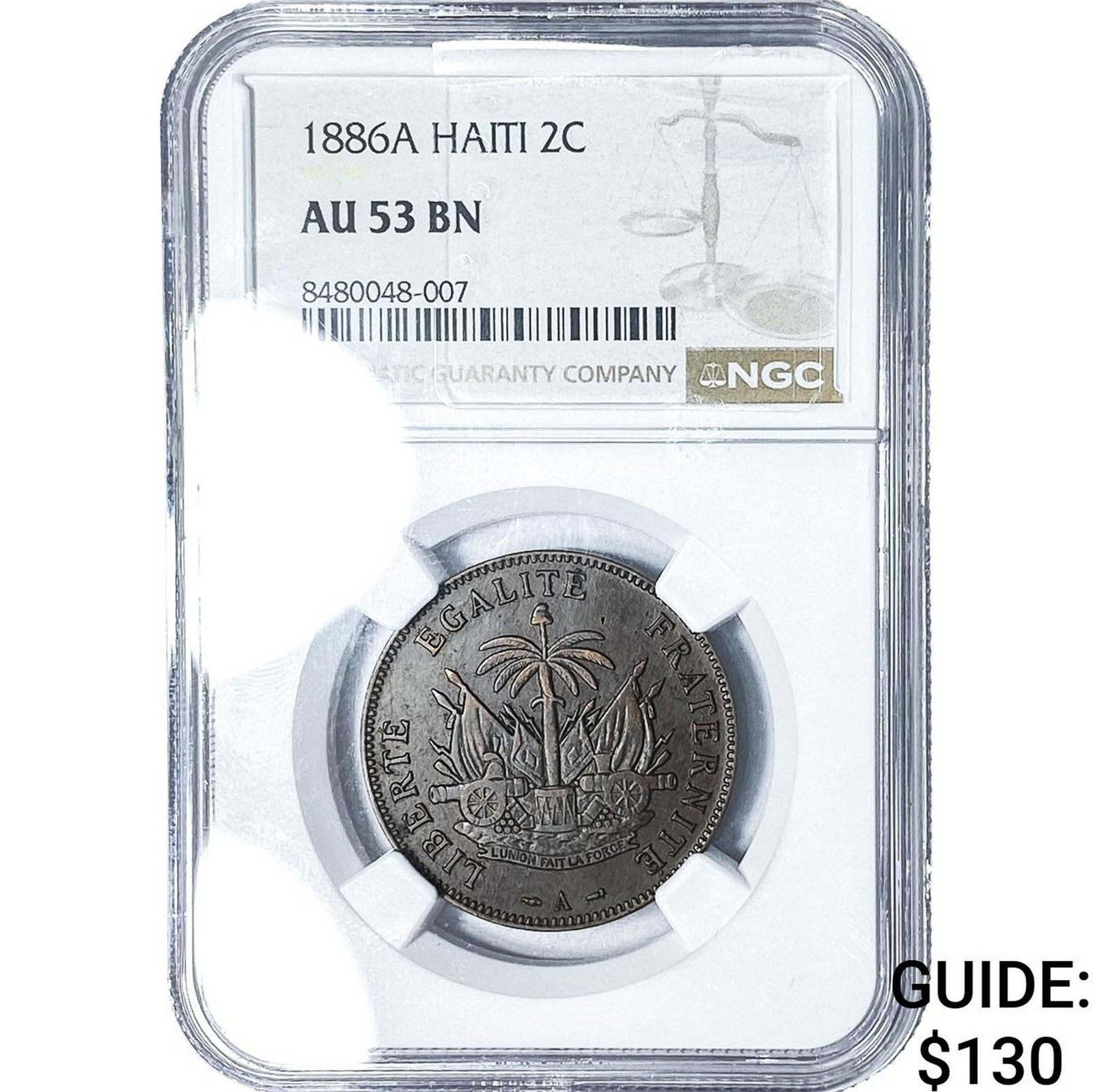 1886A Haiti Bronze 2 Centimes NGC AU53 BN (1 of 2)