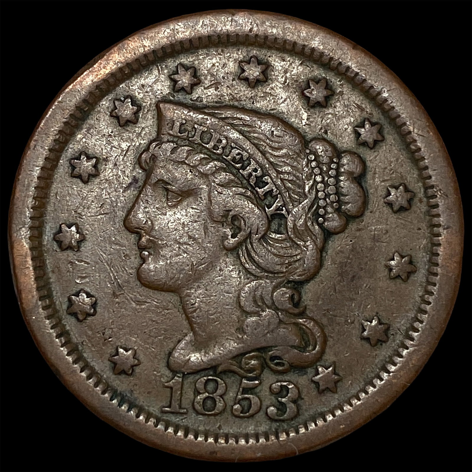 1853 Braided Hair Large Cent NEARLY UNCIRCULATED (1 of 2)
