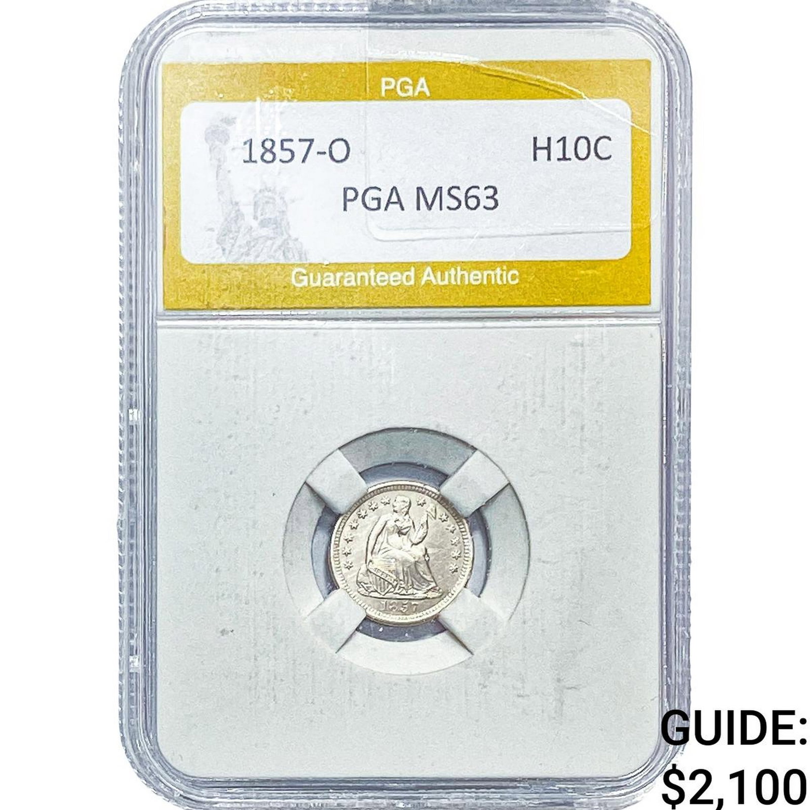 1857-O Seated Liberty Half Dime PGA MS63: 1857-O Seated Liberty Half Dime PGA MS63