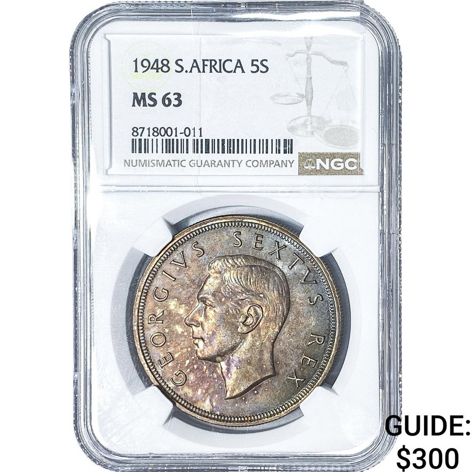 1948 South Africa Silver 5 Shillings .7273 oz ASW NGC MS63: 1948 South Africa Silver 5 Shillings .7273 oz ASW NGC MS63