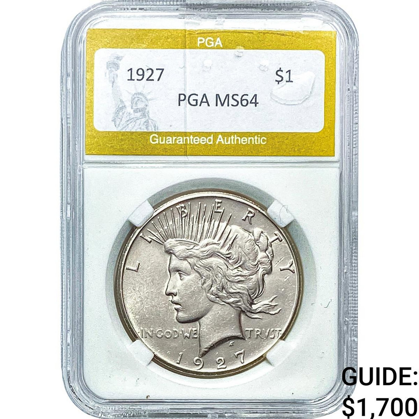 1927 Silver Peace Dollar PGA MS64: 1927 Silver Peace Dollar PGA MS64