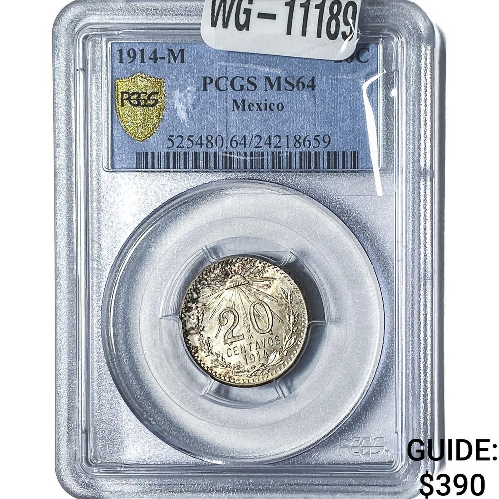 1914-M Mexico Silver 20 Centavos PCGS MS64: 1914-M Mexico Silver 20 Centavos PCGS MS64
