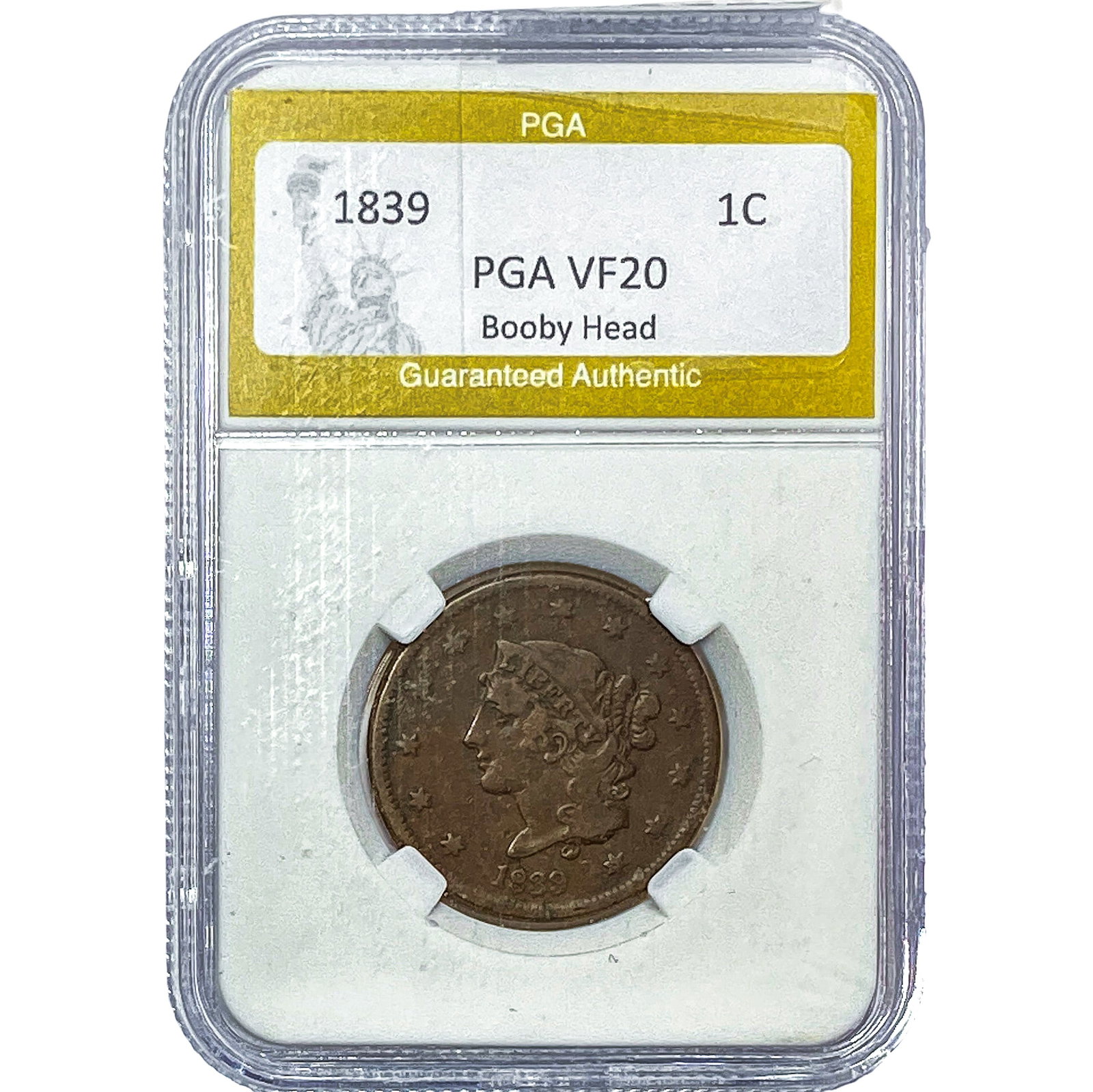 1839 Coronet Head Large Cent PGA VF20 Booby Head: 1839 Coronet Head Large Cent PGA VF20 Booby Head