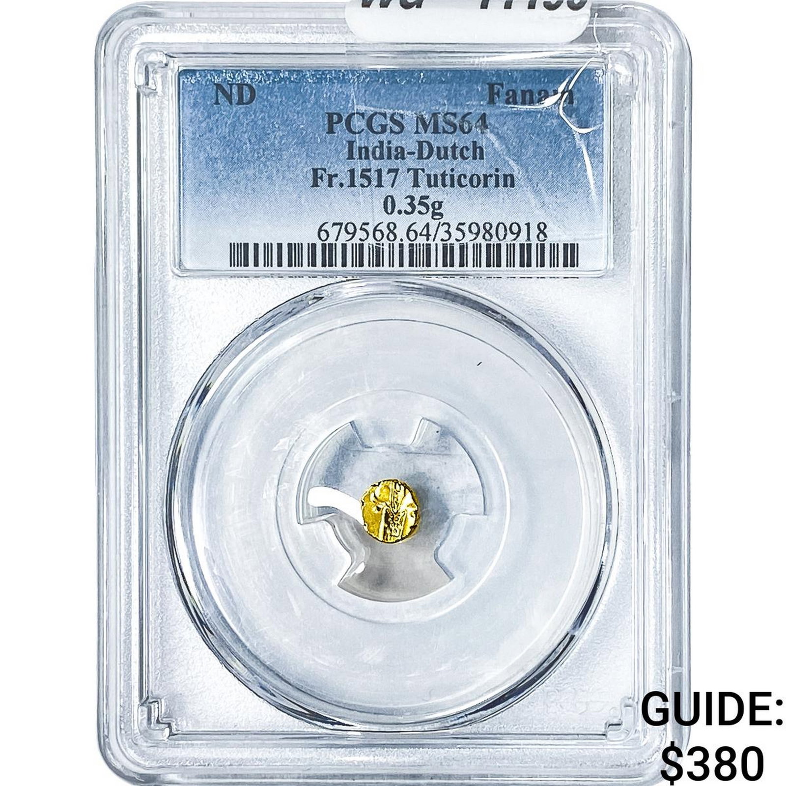 ND Dutch India Tuticorin .35g Gold Fanam FR.1517: ND Dutch India Tuticorin .35g Gold Fanam FR.1517
