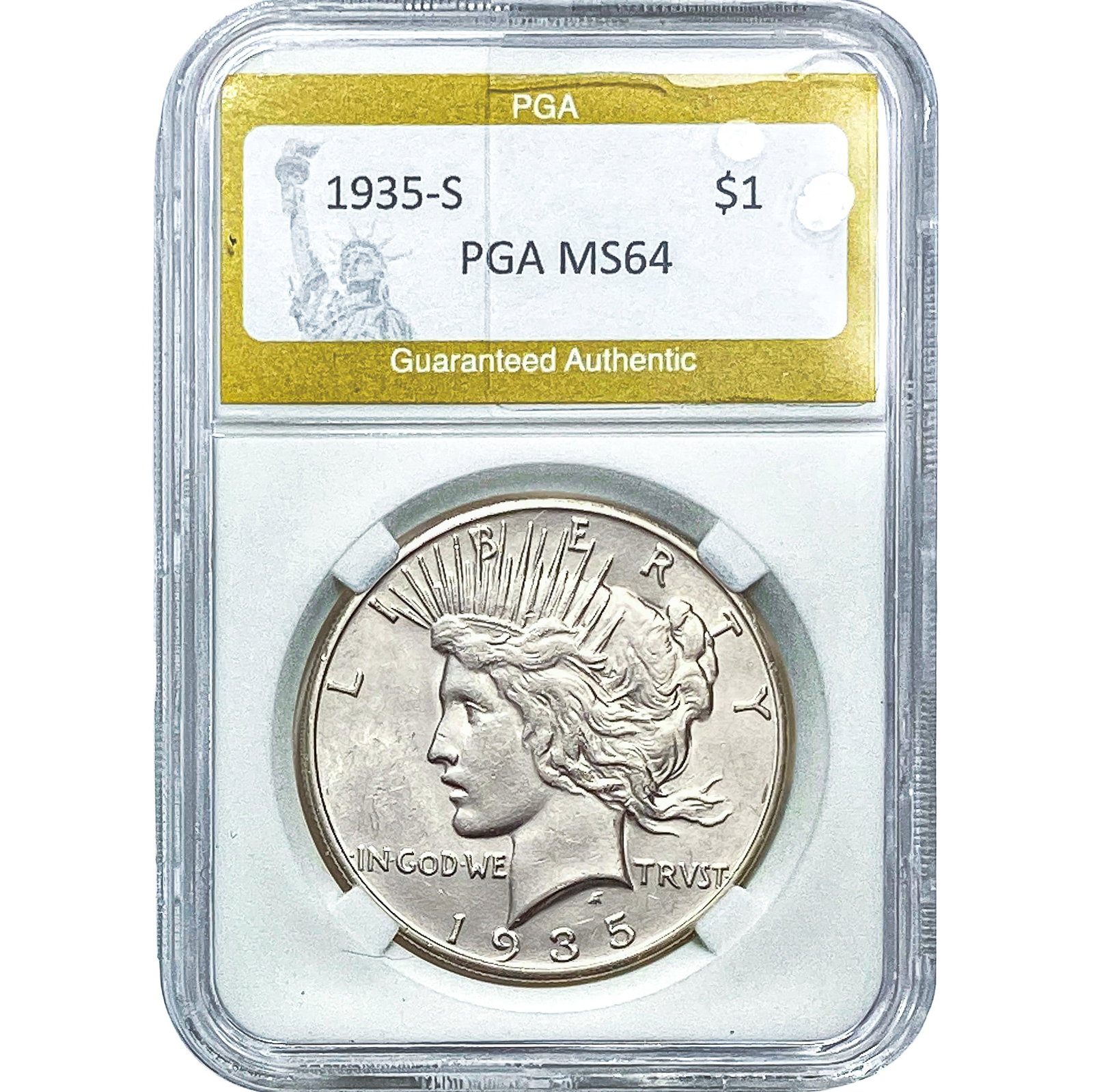 1935-S Silver Peace Dollar PGA MS64: 1935-S Silver Peace Dollar PGA MS64