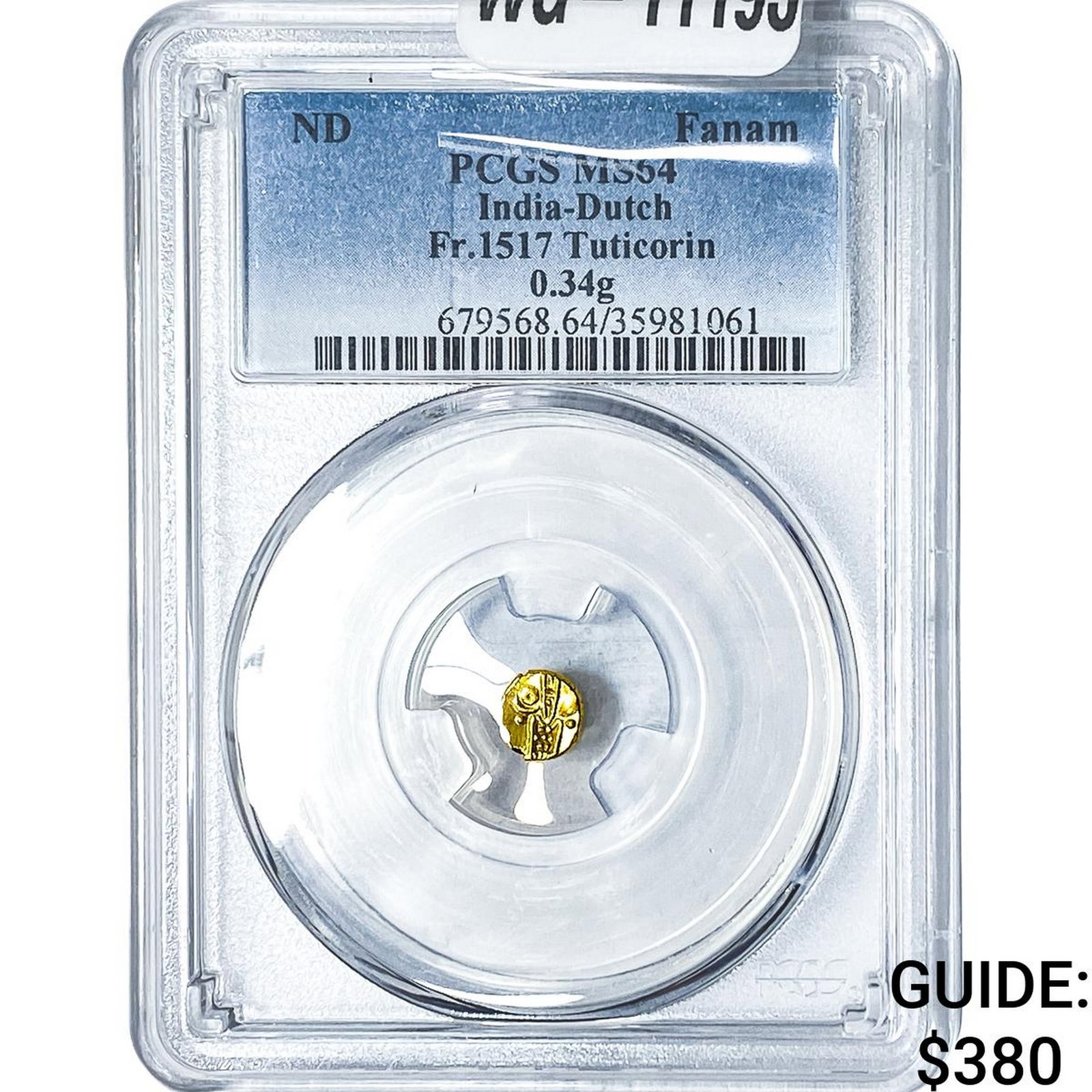 ND Dutch India Tuticorin .34g Gold Fanam FR.1517: ND Dutch India Tuticorin .34g Gold Fanam FR.1517