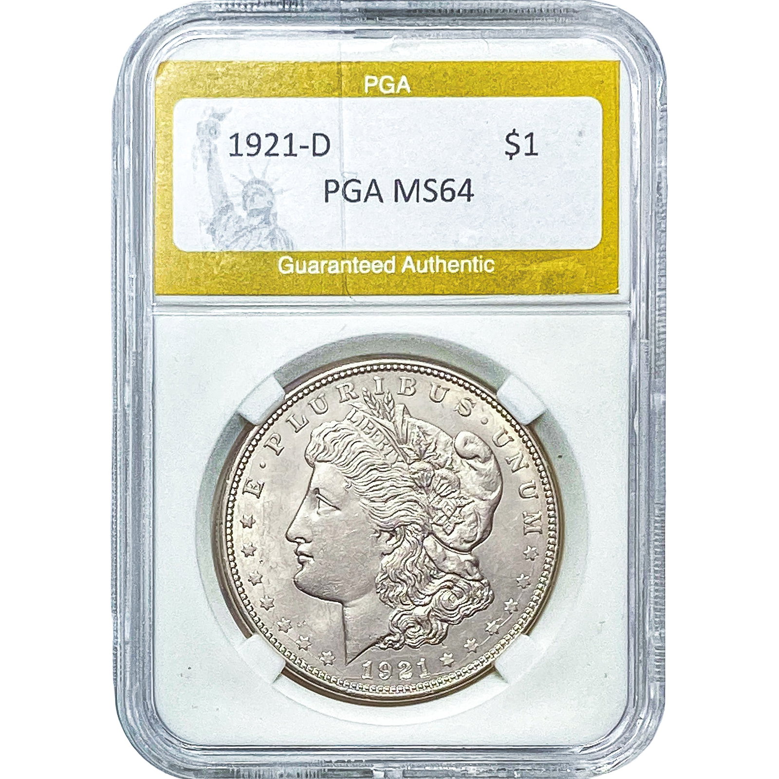 1921-D Morgan Silver Dollar PGA MS64: 1921-D Morgan Silver Dollar PGA MS64
