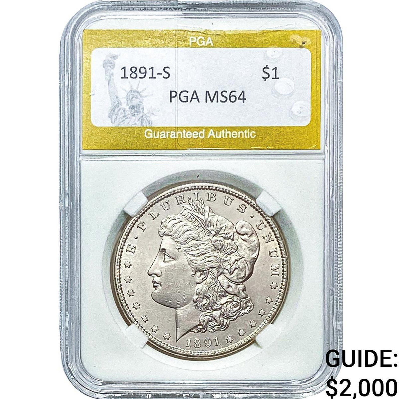 1891-S Morgan Silver Dollar PGA MS64: 1891-S Morgan Silver Dollar PGA MS64