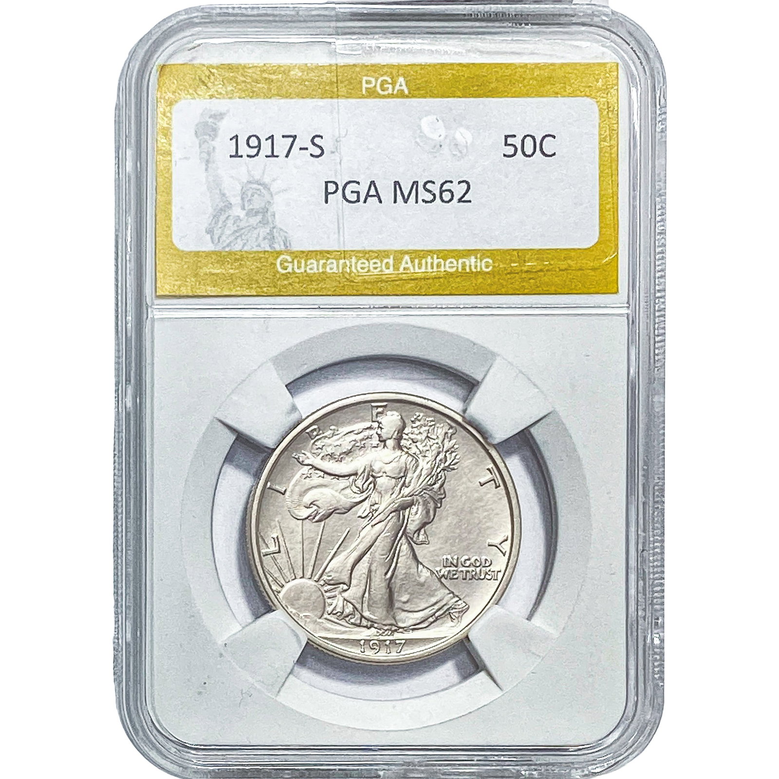 1917-S Walking Liberty Half Dollar PGA MS62: 1917-S Walking Liberty Half Dollar PGA MS62
