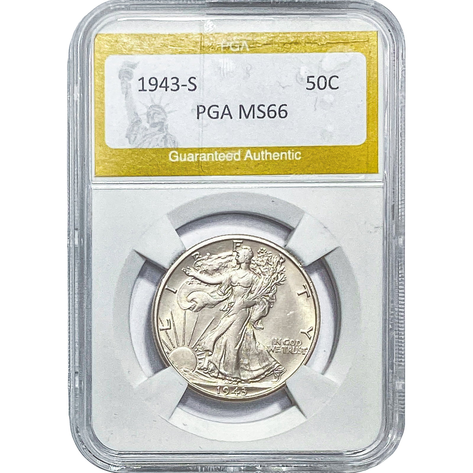 1943-S Walking Liberty Half Dollar PGA MS66: 1943-S Walking Liberty Half Dollar PGA MS66
