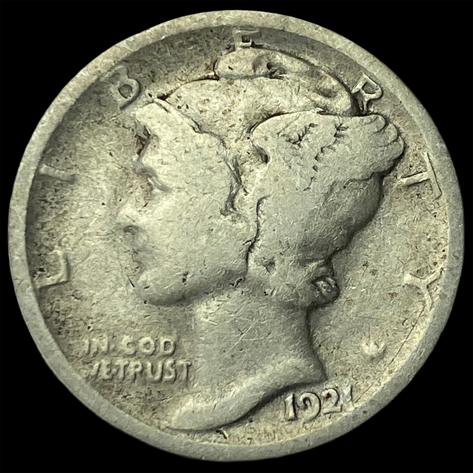1921 Silver Mercury Dime LIGHTLY CIRCULATED: 1921 Silver Mercury Dime LIGHTLY CIRCULATED