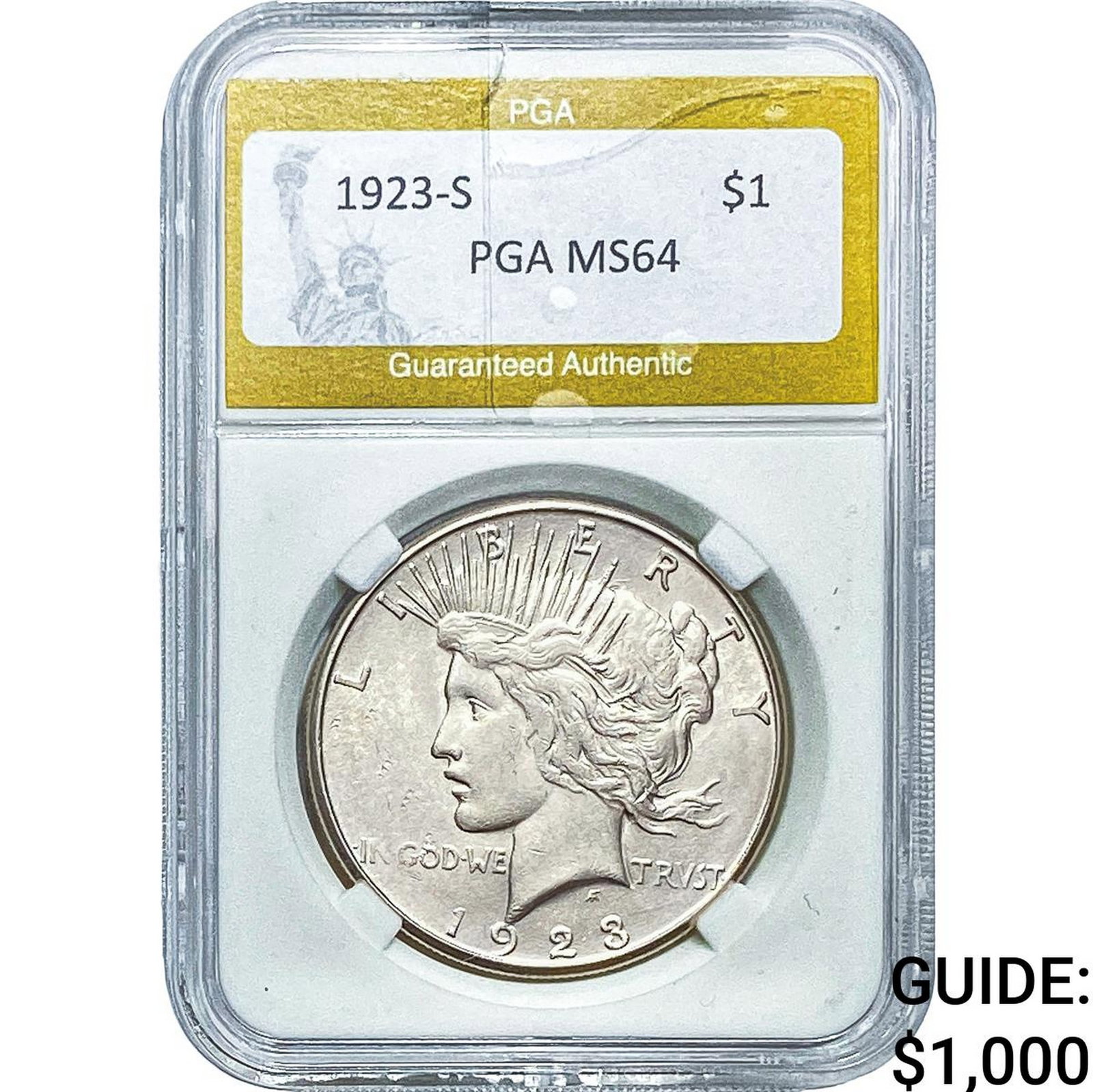 1923-S Silver Peace Dollar PGA MS64: 1923-S Silver Peace Dollar PGA MS64