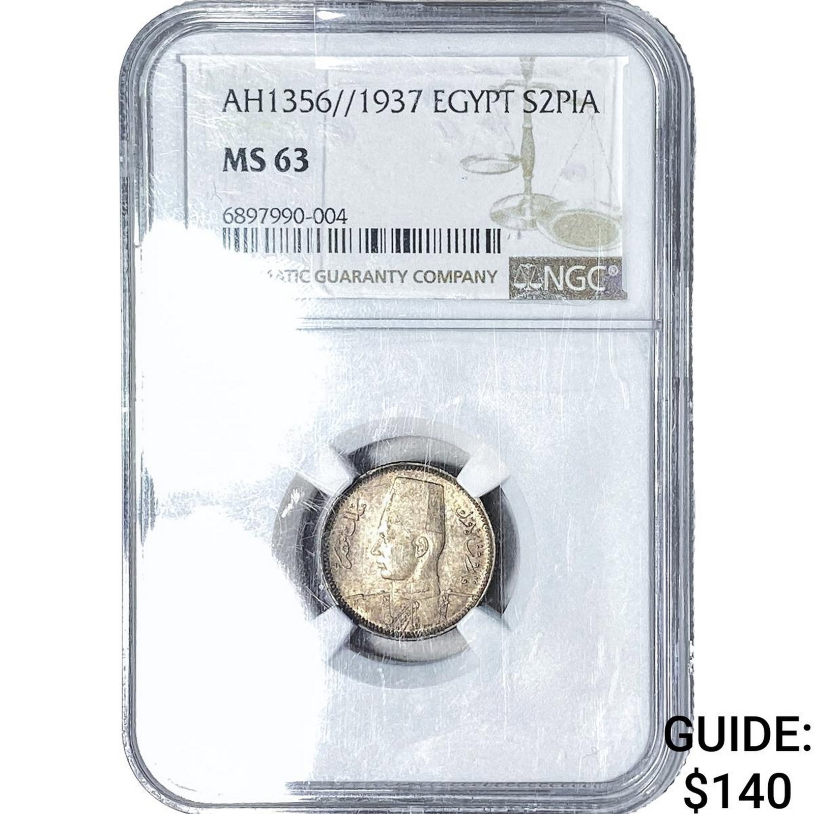 AH1356//1937 Egypt Silver 2 Piastres NGC 63: AH1356//1937 Egypt Silver 2 Piastres NGC 63