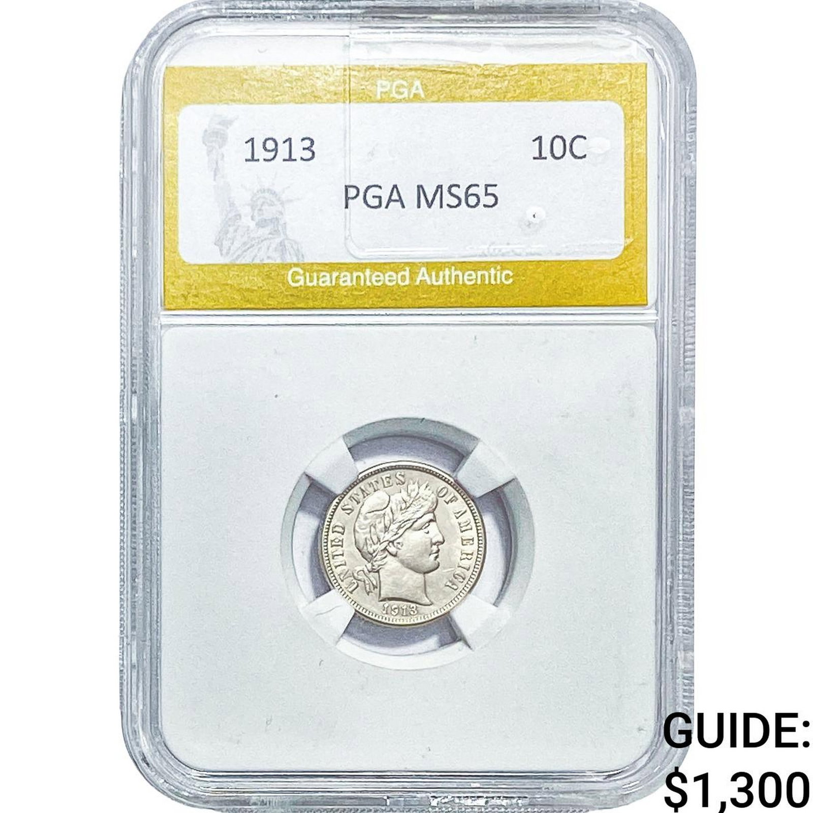1913 Barber Dime PGA MS65: 1913 Barber Dime PGA MS65