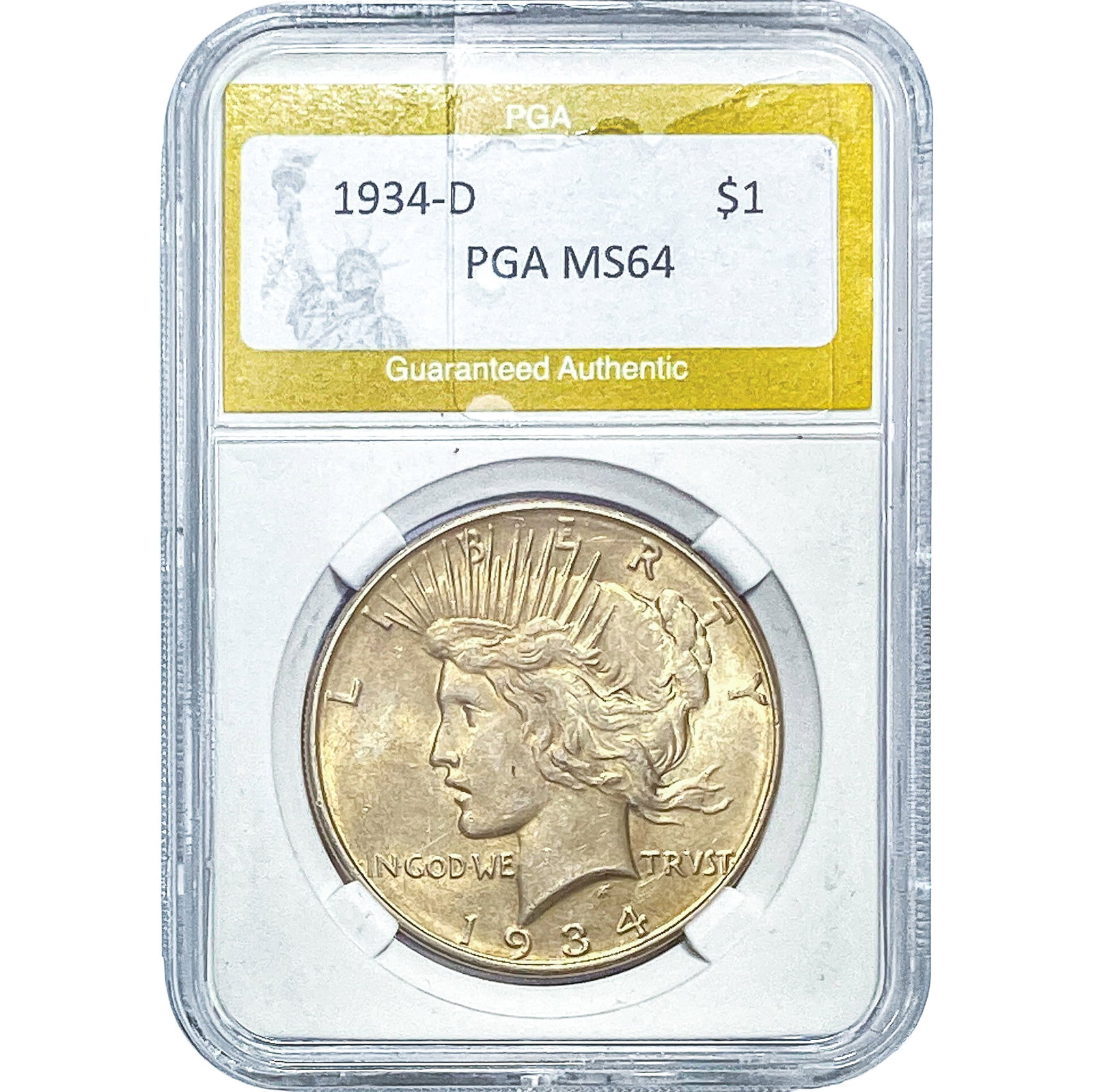 1934-D Silver Peace Dollar PGA MS64: 1934-D Silver Peace Dollar PGA MS64