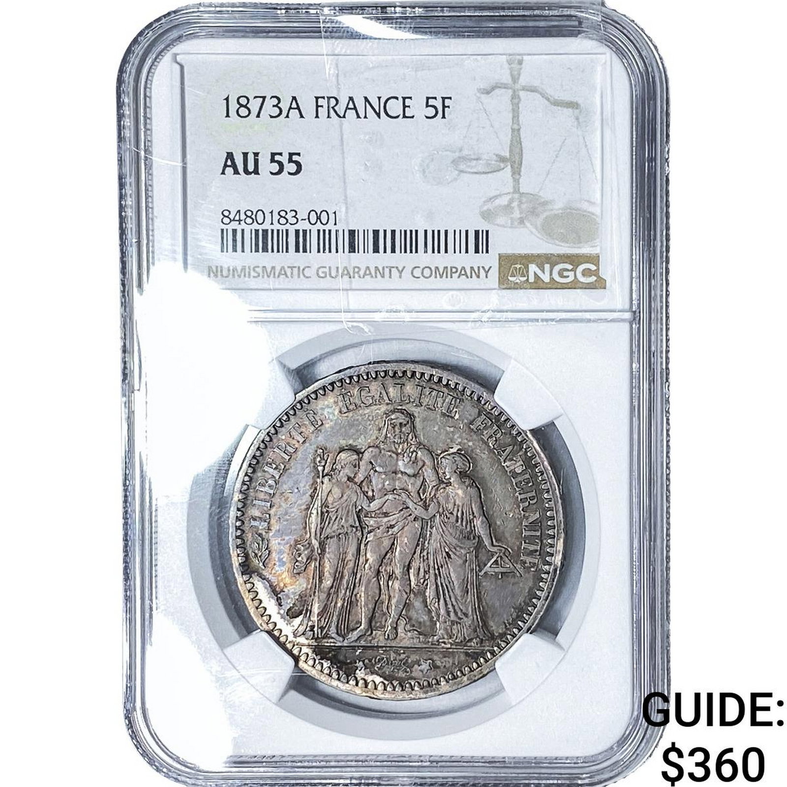 1873A France Silver 5 Francs NGC AU55 (1 of 2)