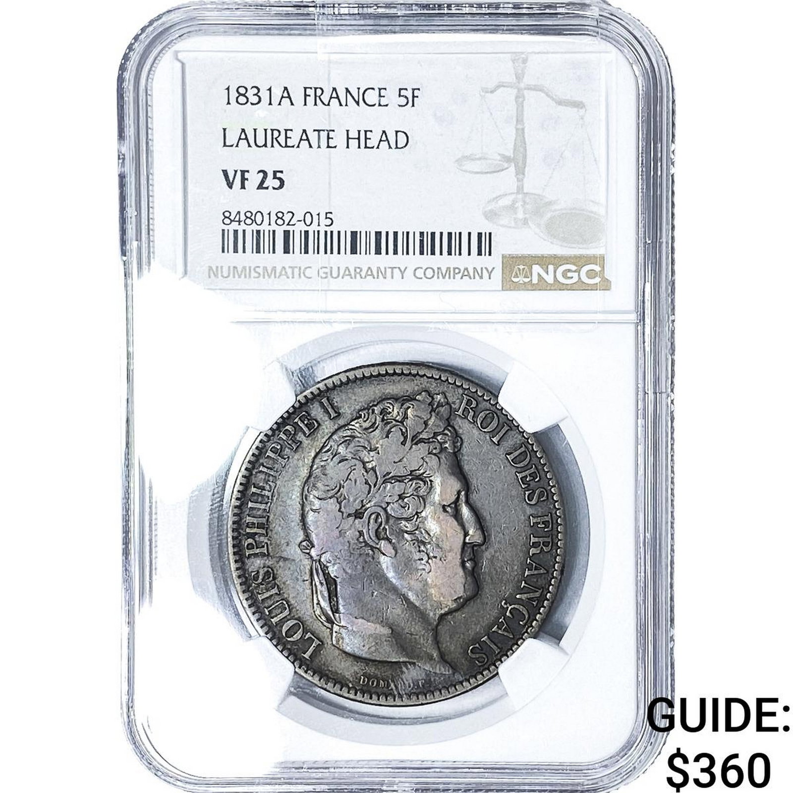 1831A France Silver 5 Francs Laureate Head VF25 (1 of 2)