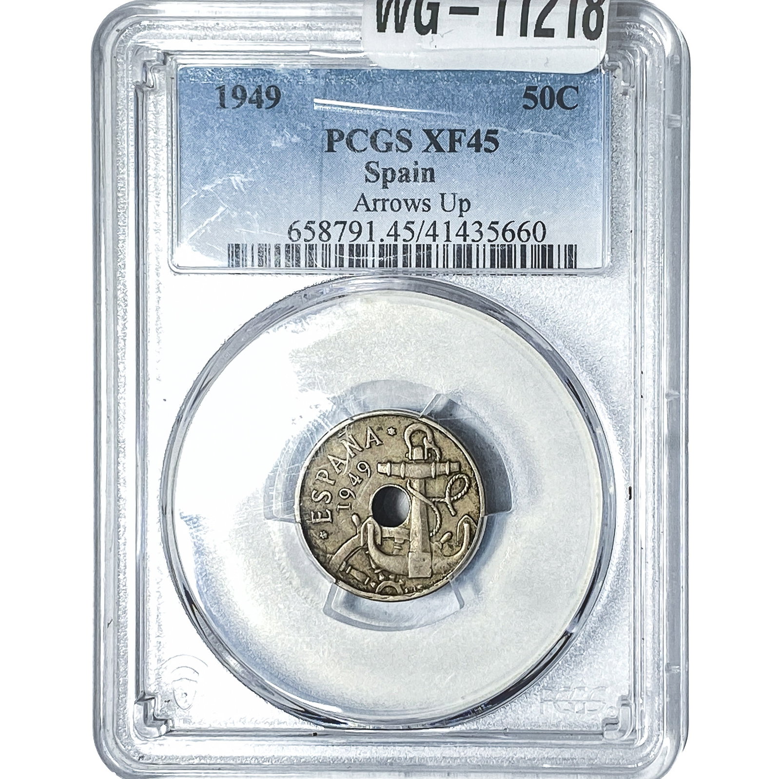 1949 Spain 50 Centimos PCGS XF45 Arrows Up (1 of 2)