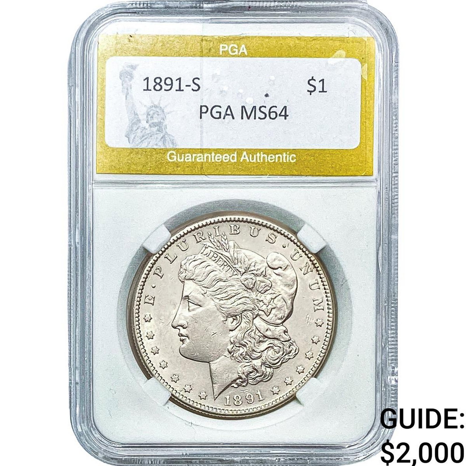 1891-S Morgan Silver Dollar PGA MS64: 1891-S Morgan Silver Dollar PGA MS64