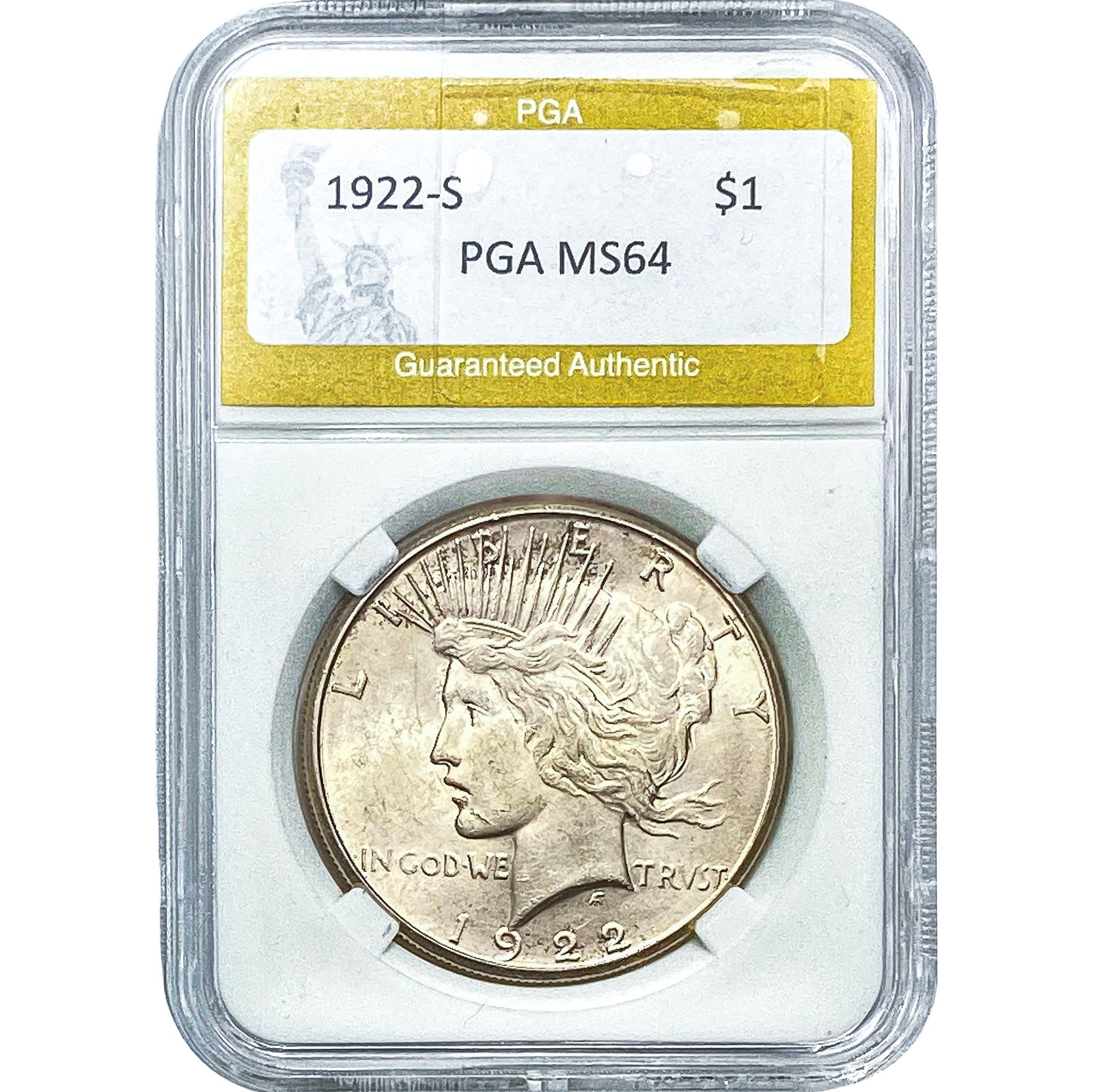 1922-S Silver Peace Dollar PGA MS64: 1922-S Silver Peace Dollar PGA MS64
