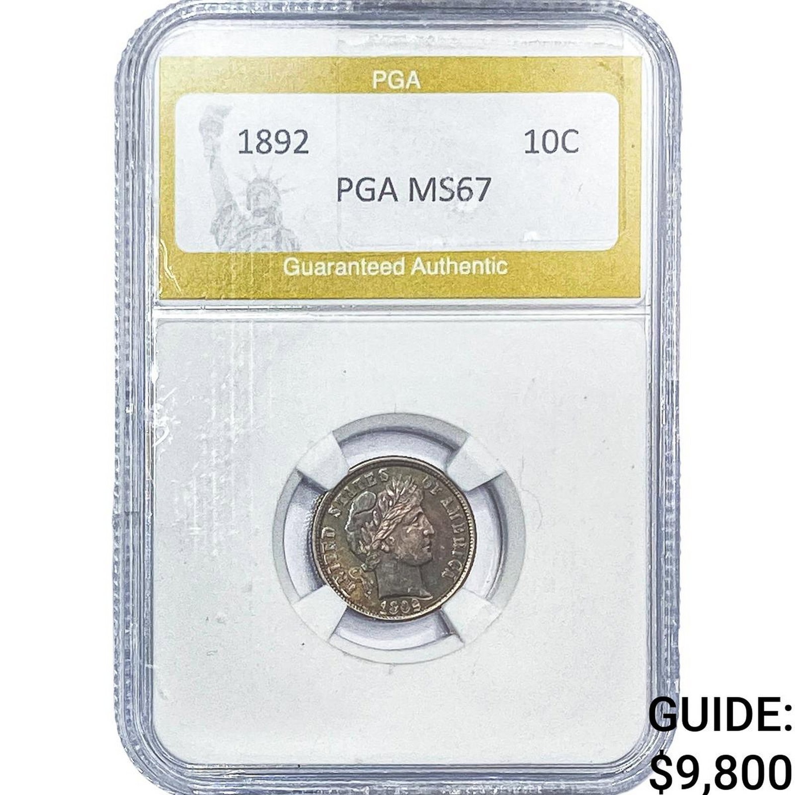 1892 Barber Dime PGA MS67: 1892 Barber Dime PGA MS67