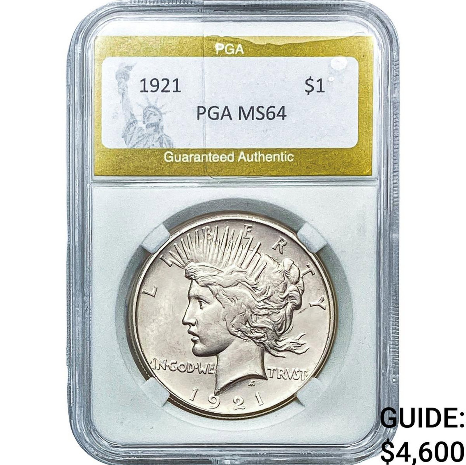 1921 Silver Peace Dollar PGA MS64: 1921 Silver Peace Dollar PGA MS64