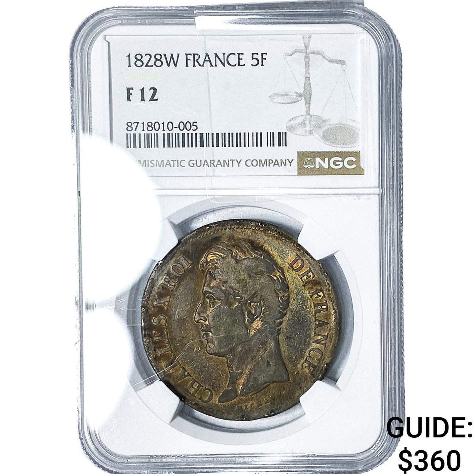 1828W France Silver 5 Francs NGC F12 (1 of 2)