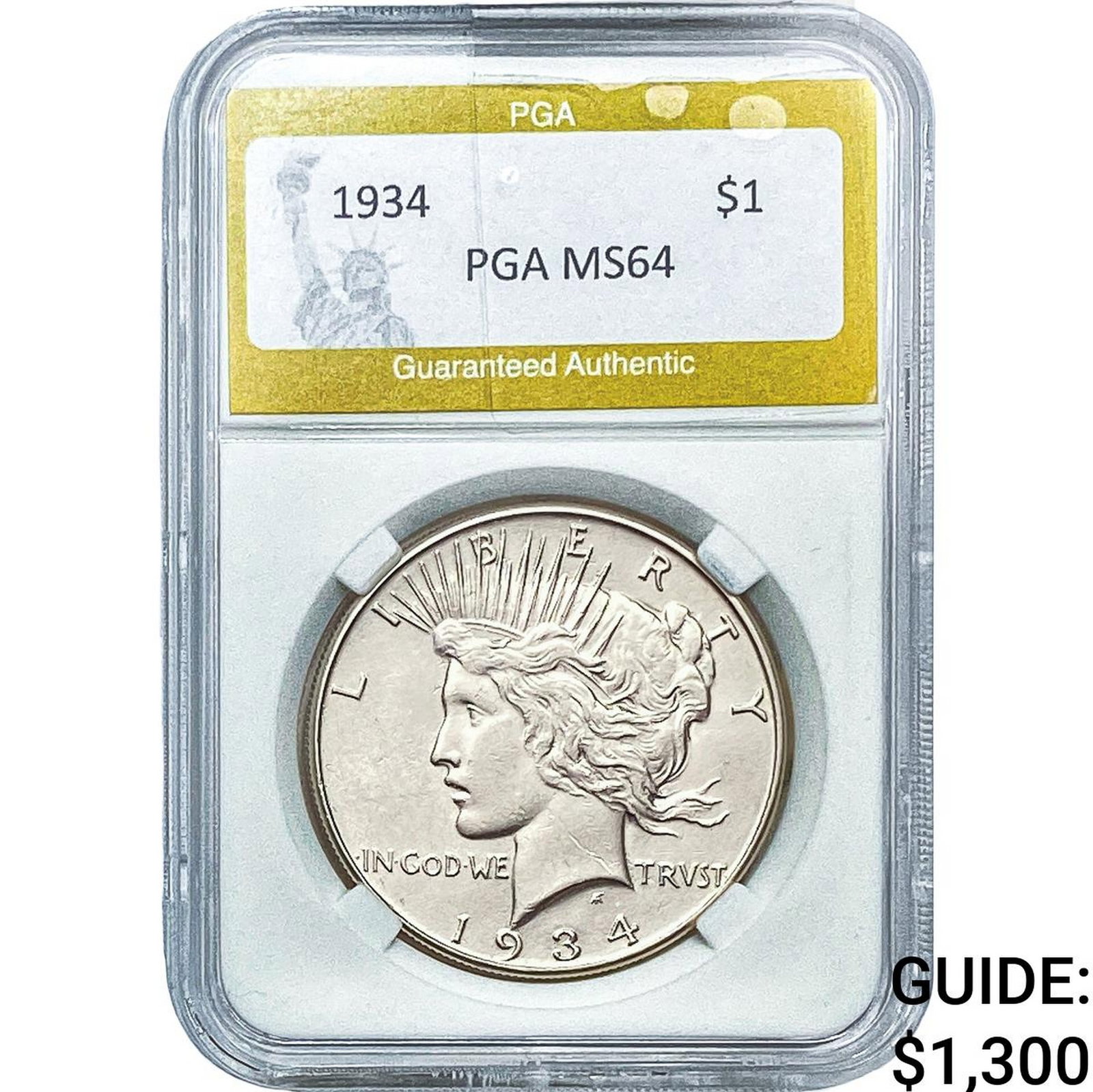 1934 Silver Peace Dollar PGA MS64: 1934 Silver Peace Dollar PGA MS64