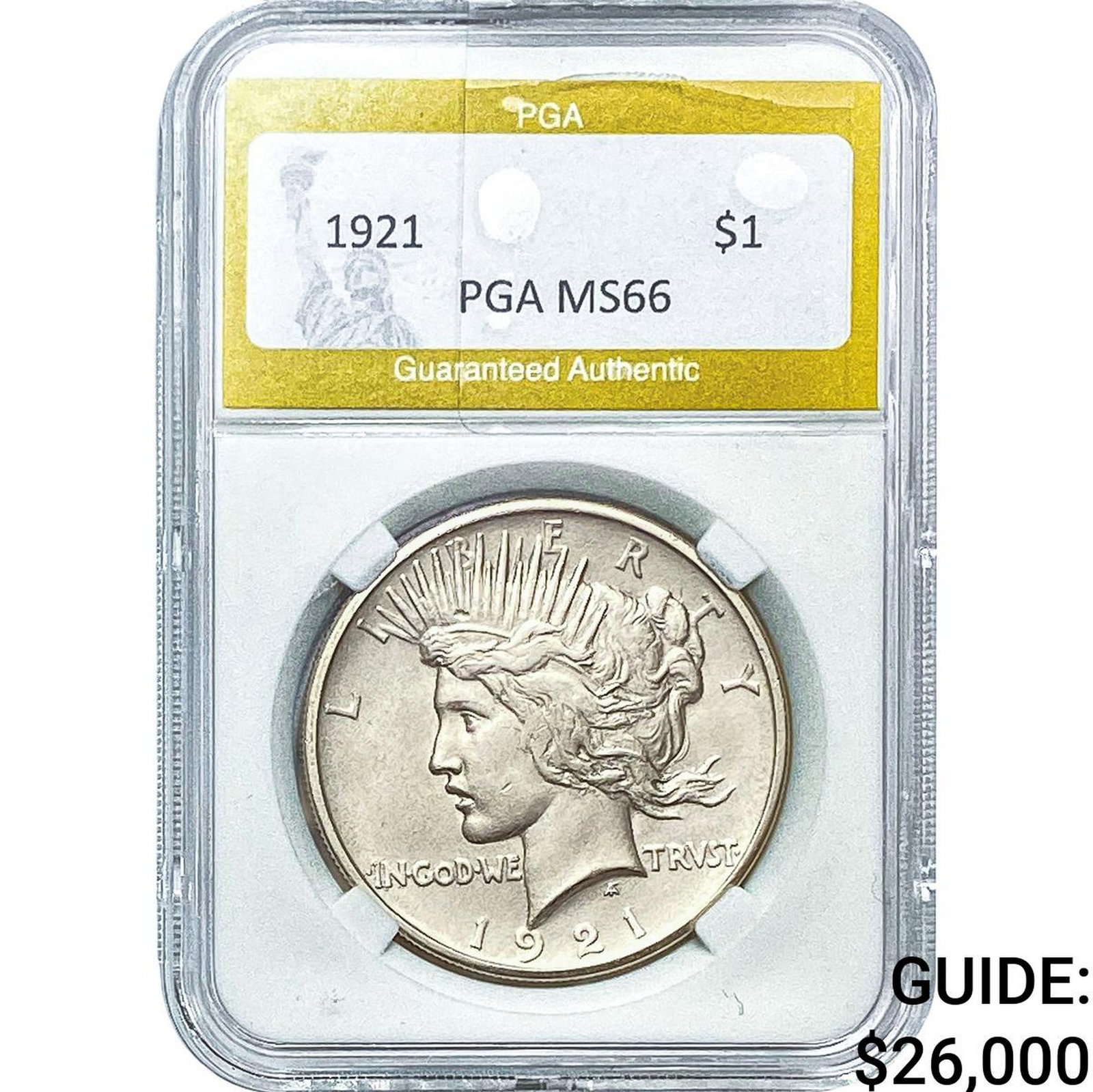 1921 Silver Peace Dollar PGA MS66: 1921 Silver Peace Dollar PGA MS66