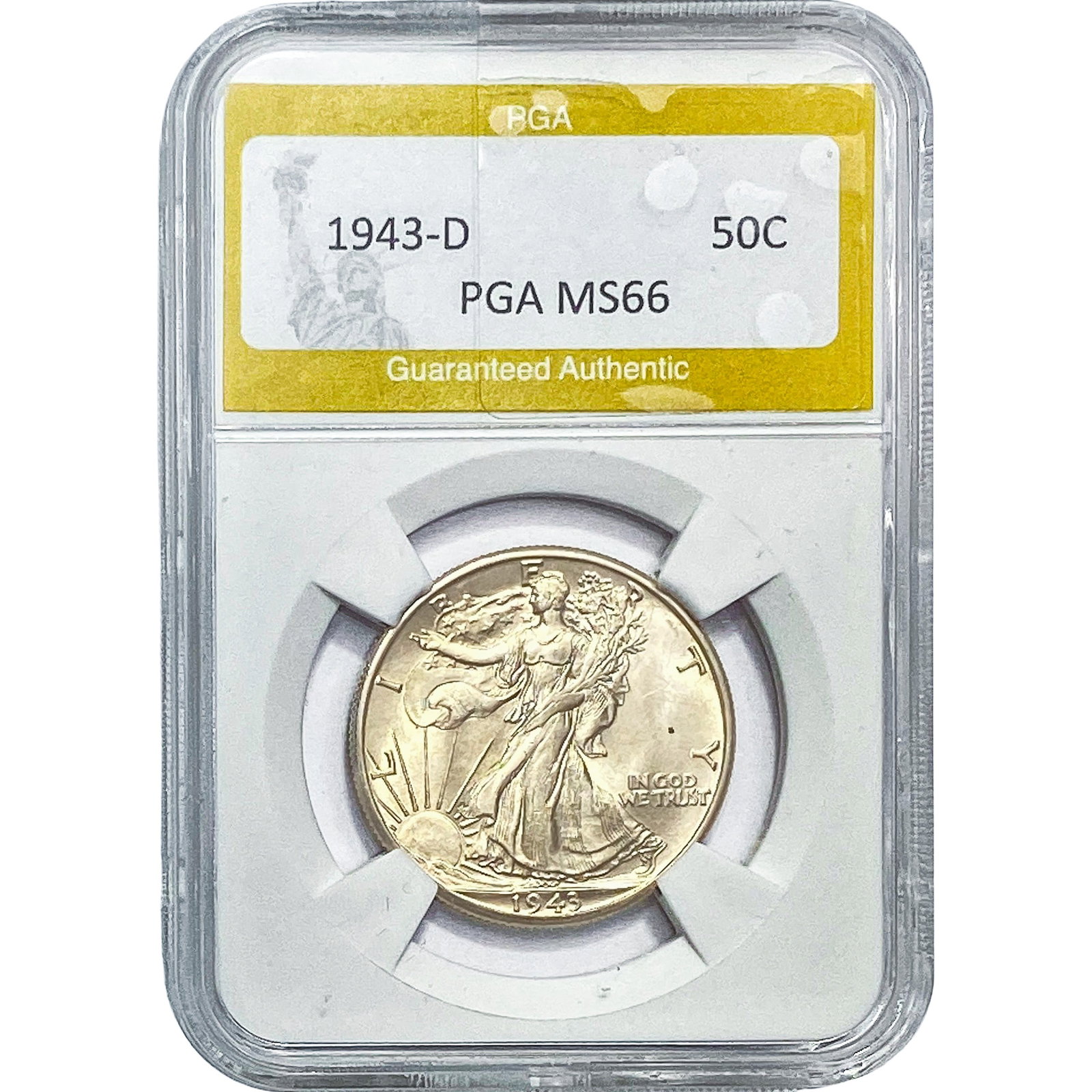 1943-D Walking Liberty Half Dollar PGA MS66: 1943-D Walking Liberty Half Dollar PGA MS66