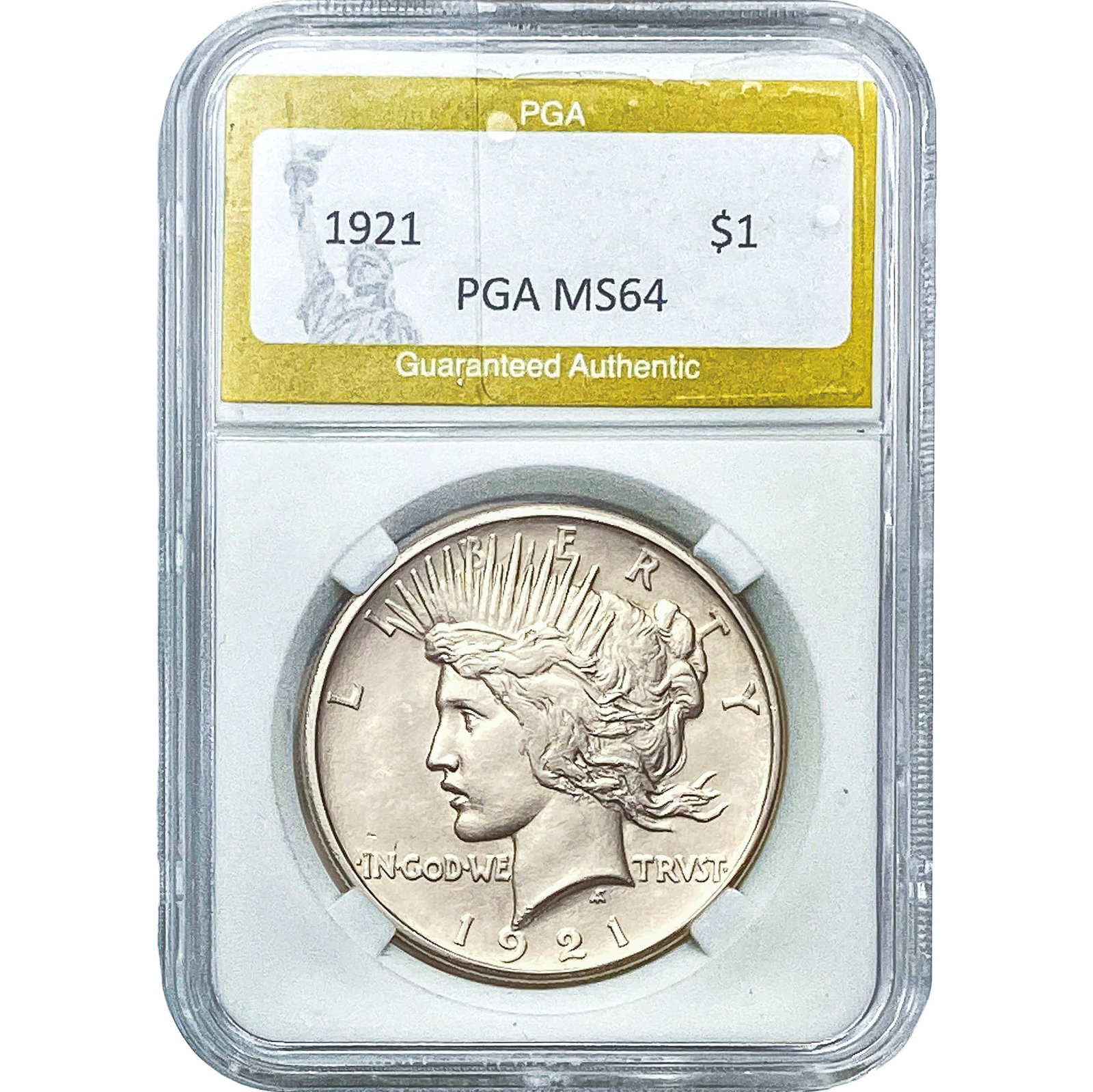 1921 Silver Peace Dollar PGA MS64: 1921 Silver Peace Dollar PGA MS64