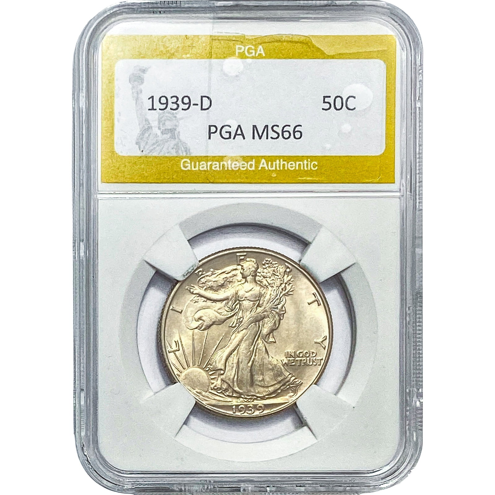 1939-D Walking Liberty Half Dollar PGA MS66: 1939-D Walking Liberty Half Dollar PGA MS66