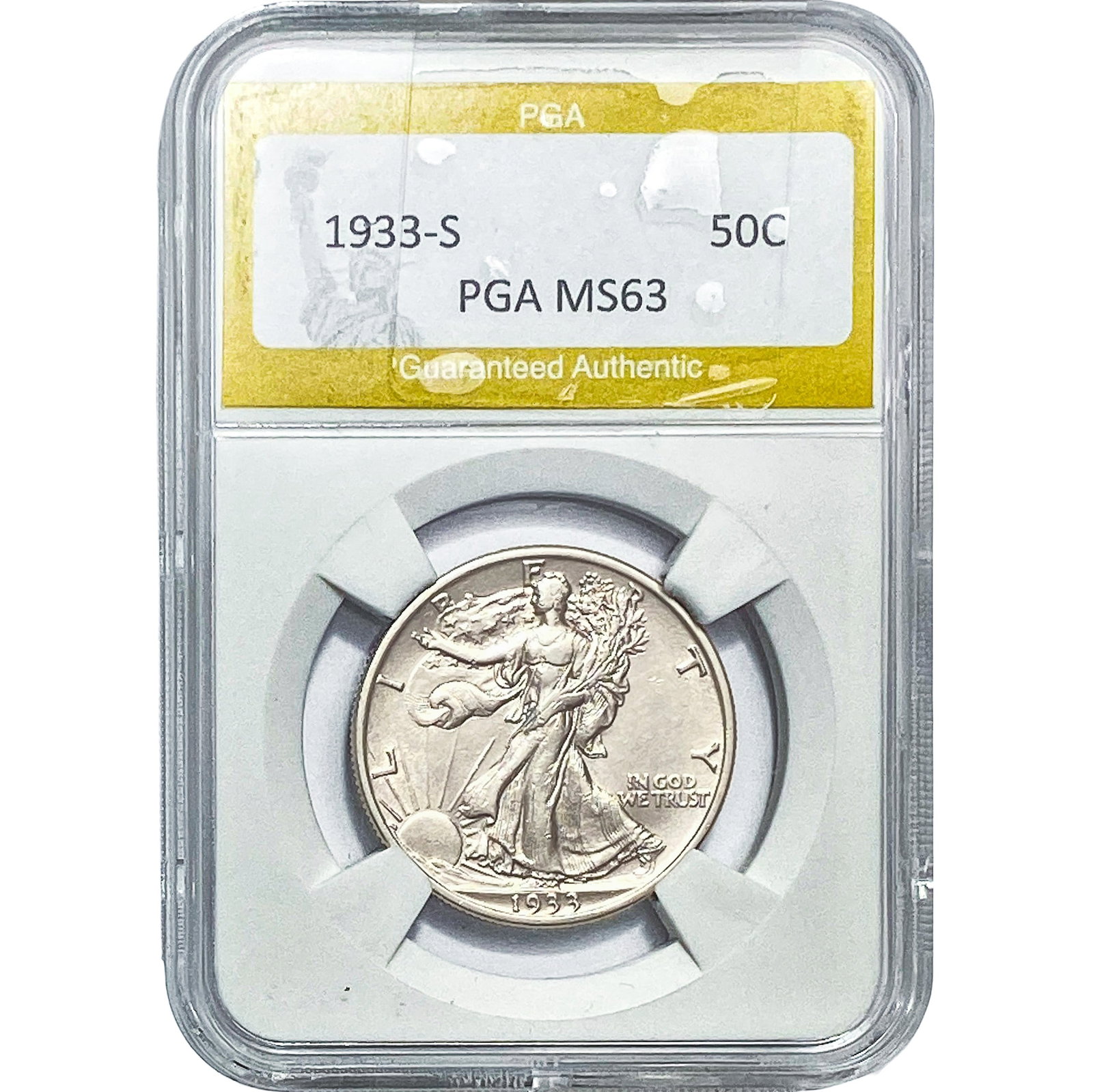 1933-S Walking Liberty Half Dollar PGA MS63: 1933-S Walking Liberty Half Dollar PGA MS63