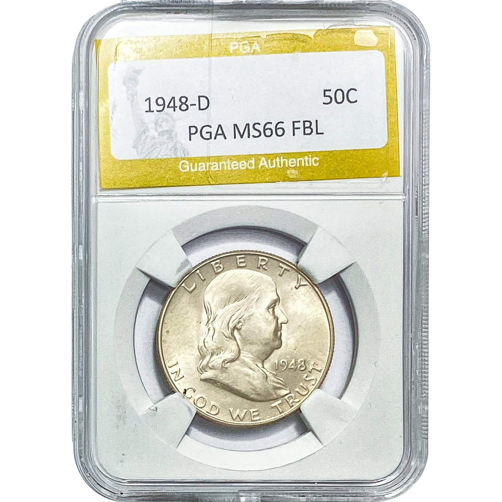 1948-D Franklin Half Dollar PGA MS66FBL: 1948-D Franklin Half Dollar PGA MS66FBL