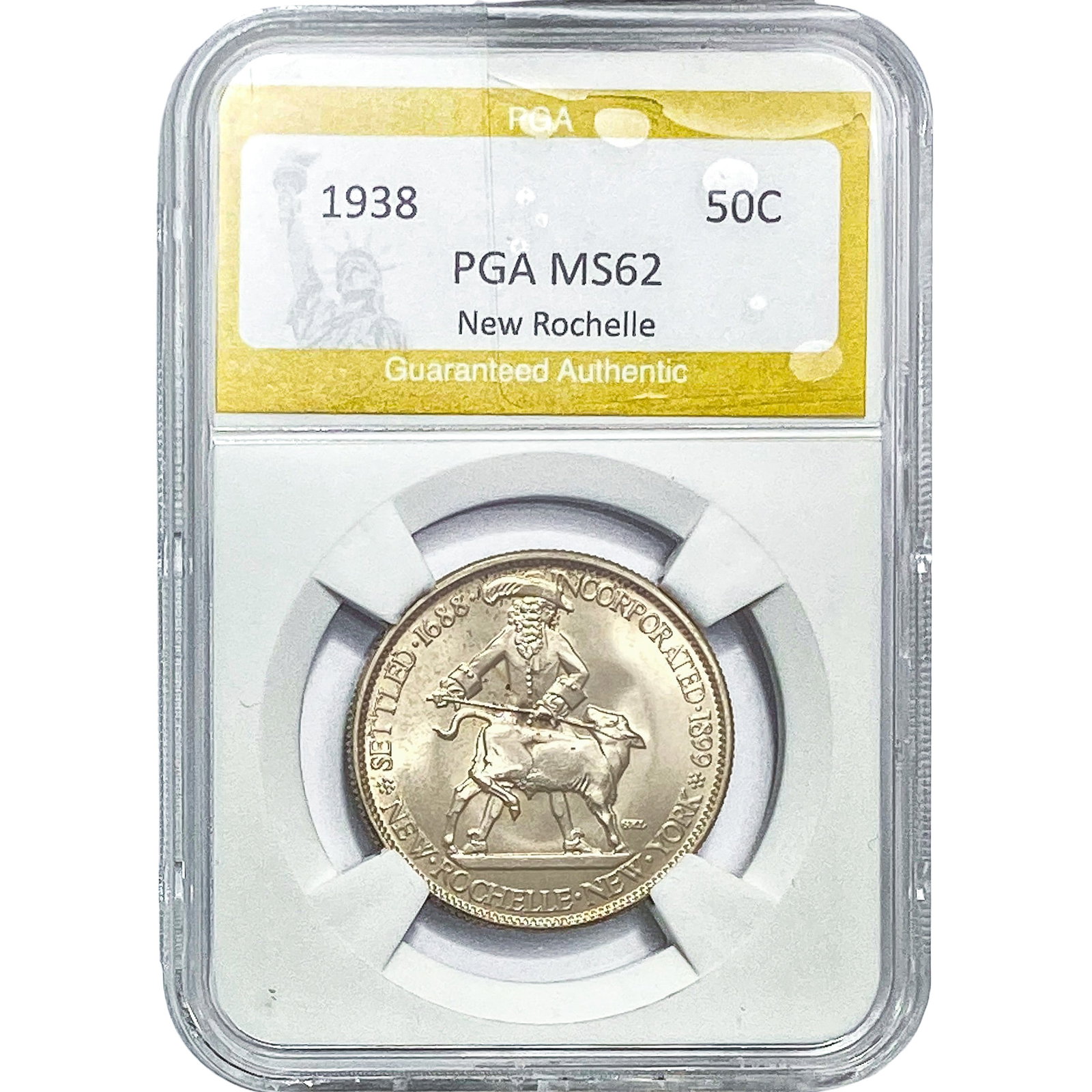 1938 New Rochelle Half Dollar PGA MS62: 1938 New Rochelle Half Dollar PGA MS62