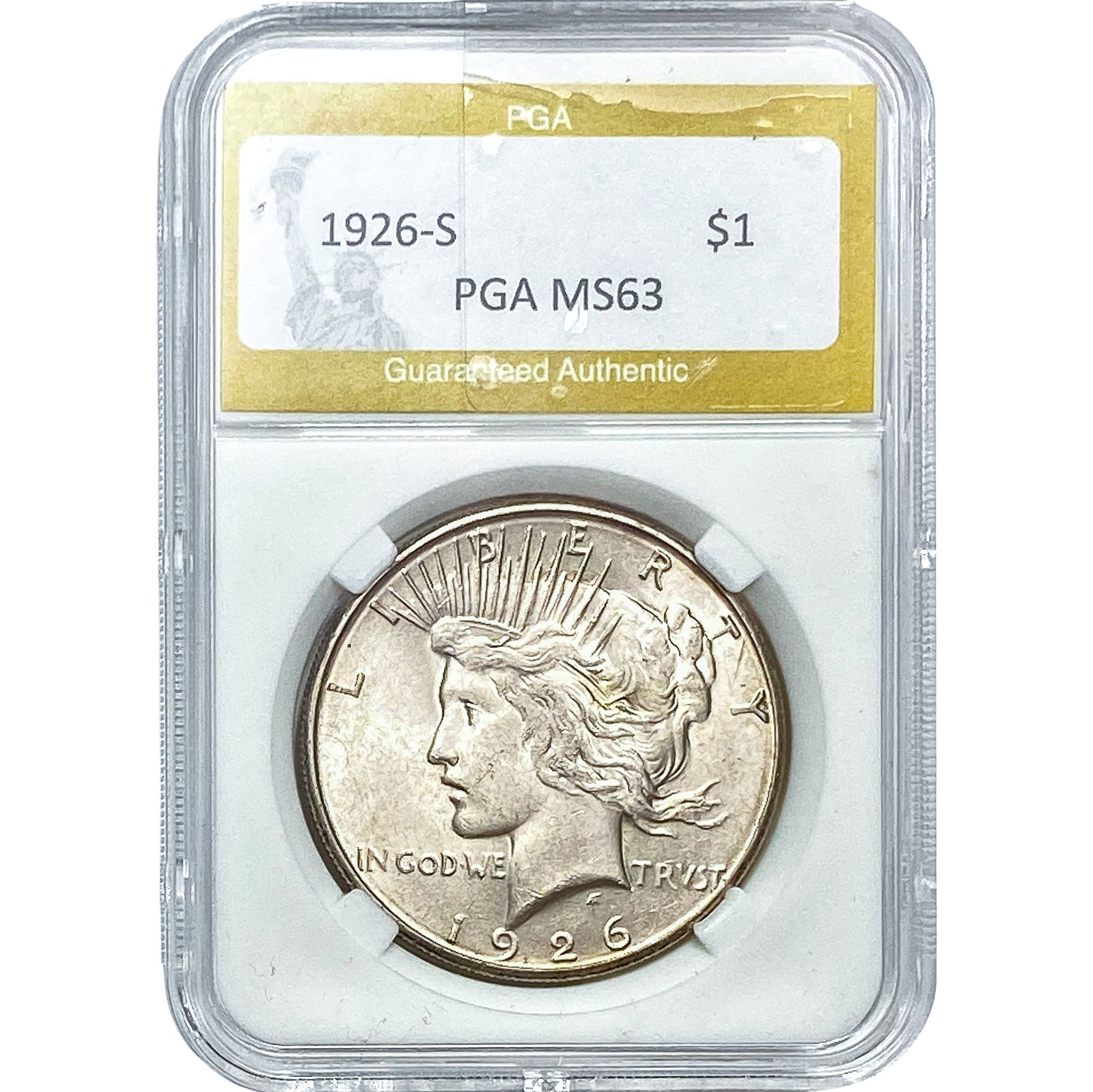 1926-S Silver Peace Dollar PGA MS63: 1926-S Silver Peace Dollar PGA MS63