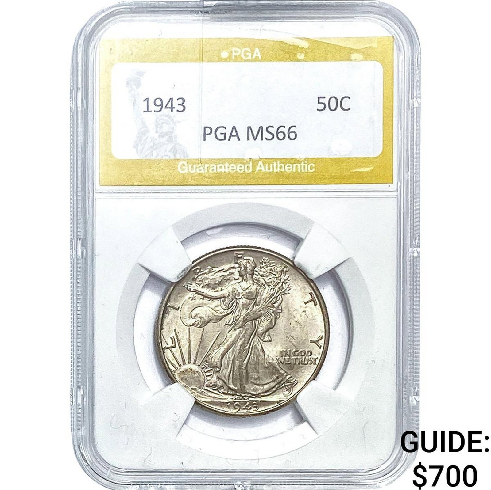 1943 Walking Liberty Half Dollar PGA MS66: 1943 Walking Liberty Half Dollar PGA MS66
