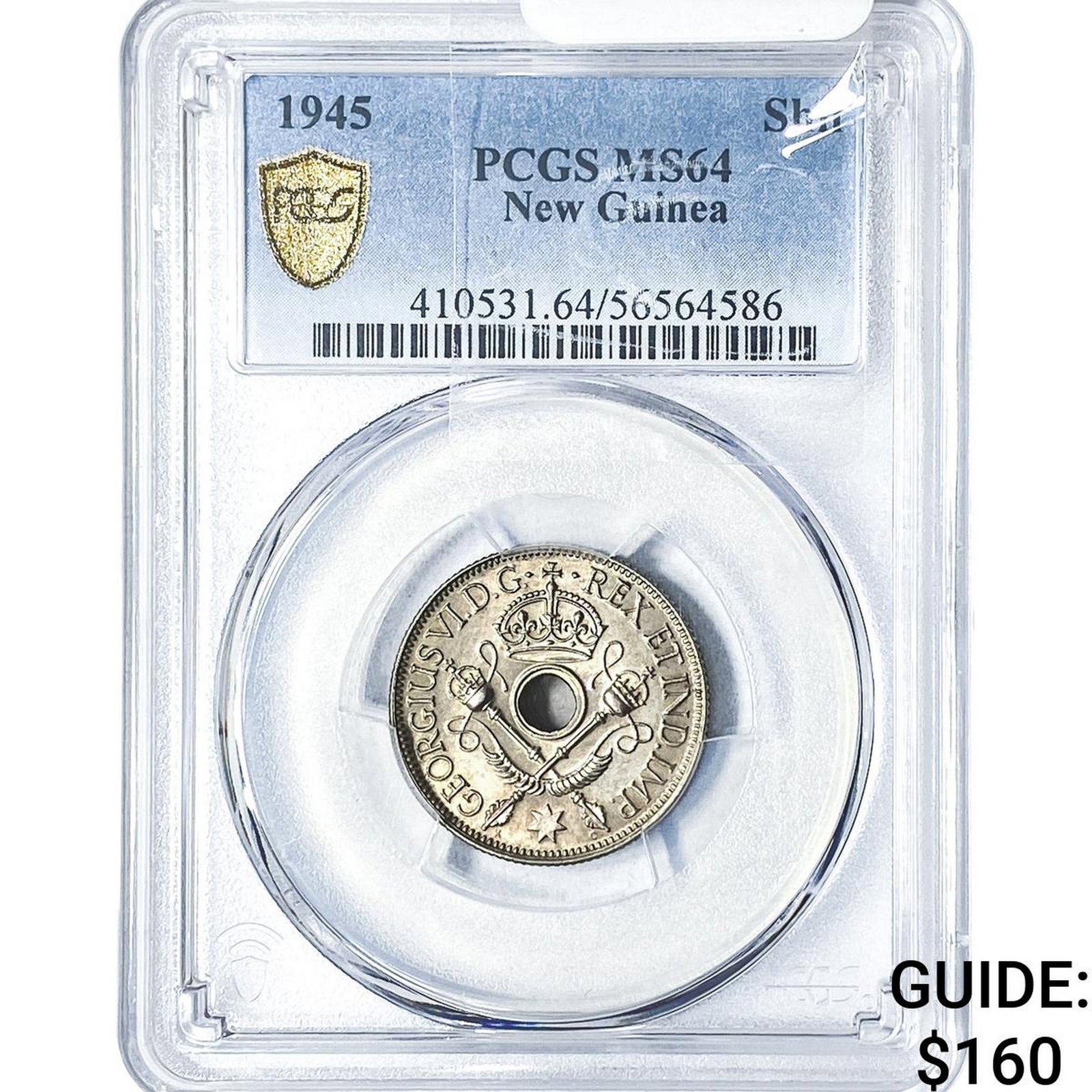 1945 New Guinea Silver Shilling PCGS MS64: 1945 New Guinea Silver Shilling PCGS MS64