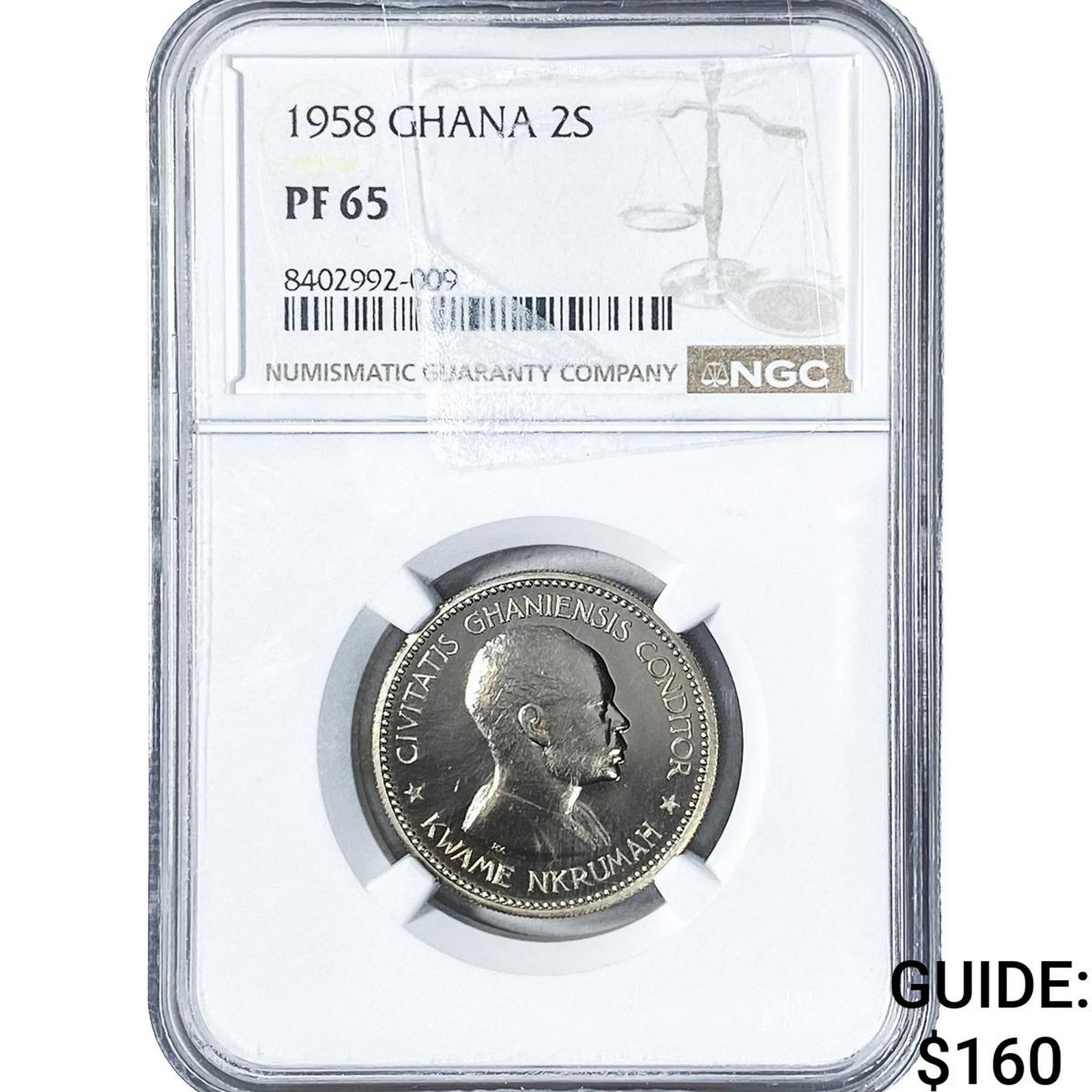 1958 Ghana Silver 2 Shillings NGC PF65: 1958 Ghana Silver 2 Shillings NGC PF65