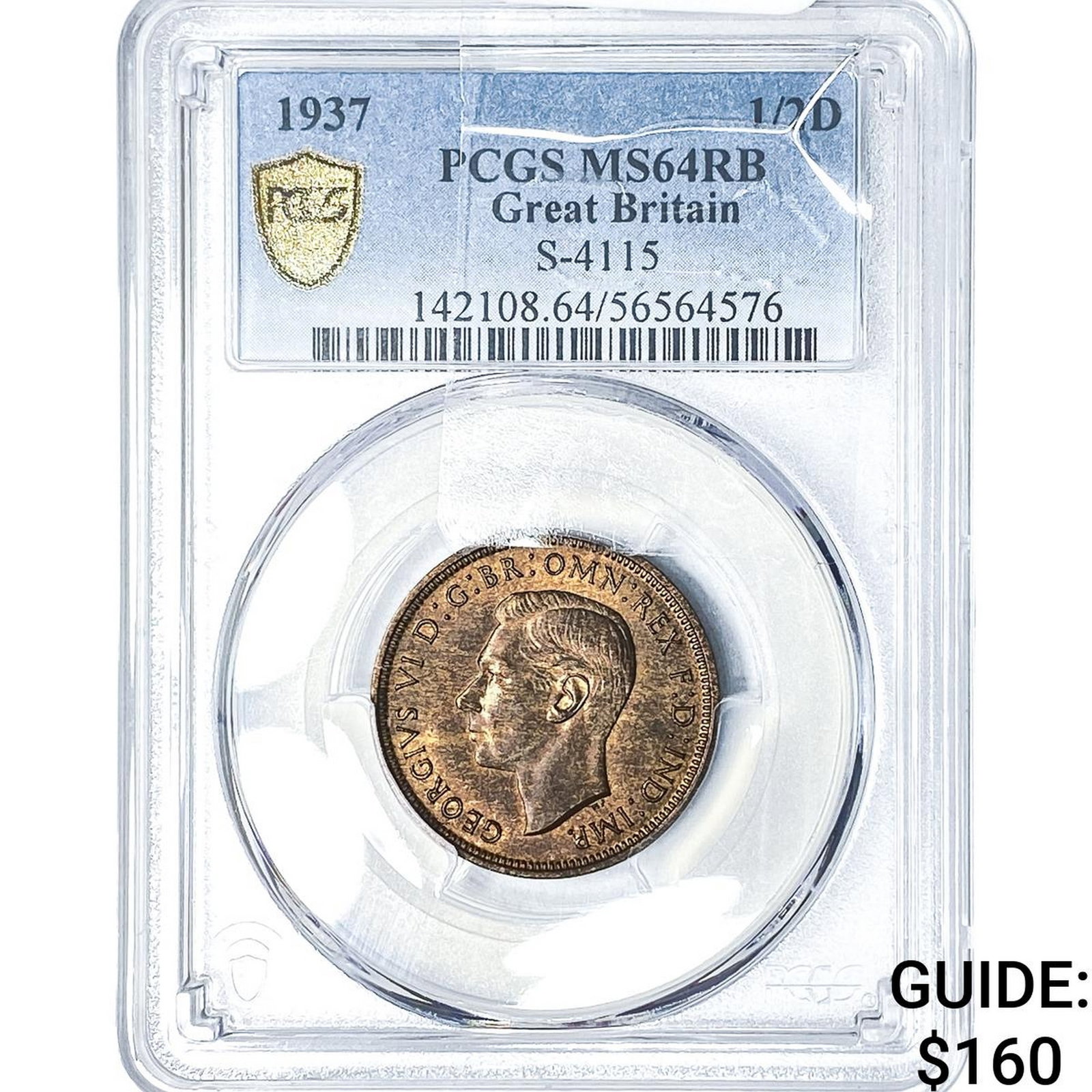 1937 Great Britain Copper 1/2 Penny PCGS MS64 RB (1 of 2)