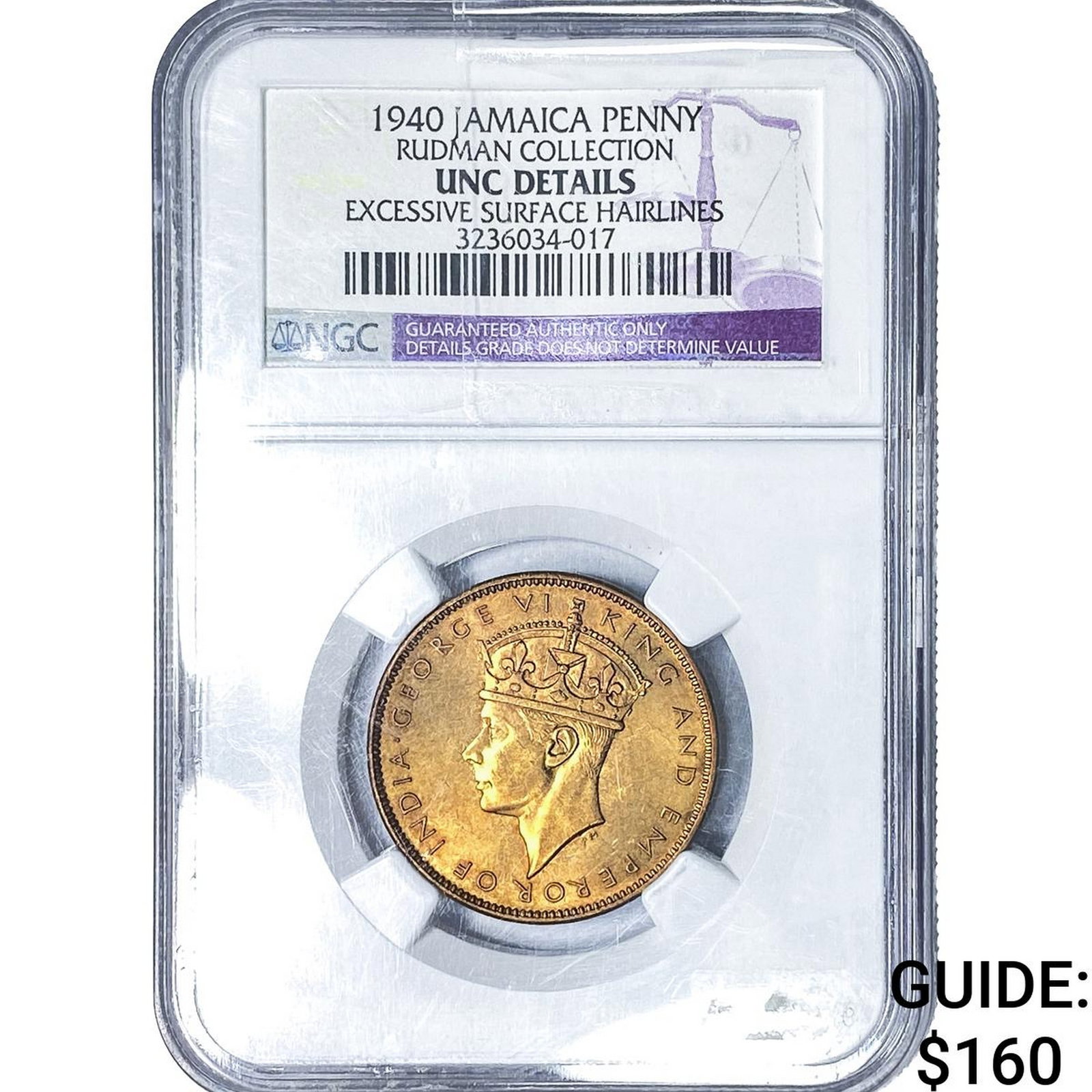 1940 Jamaica Copper 1 Penny NGC UNC Details (1 of 2)