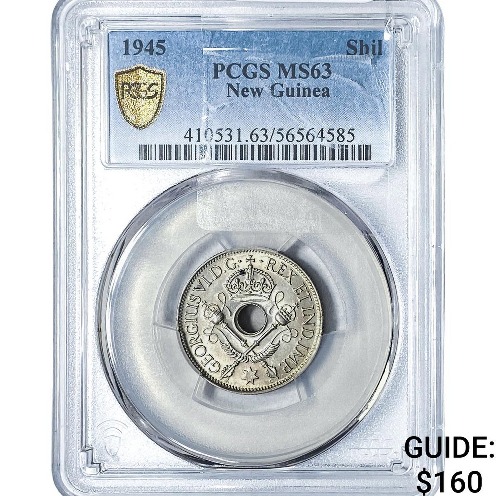 1945 New Guinea Silver Shilling PCGS MS63: 1945 New Guinea Silver Shilling PCGS MS63