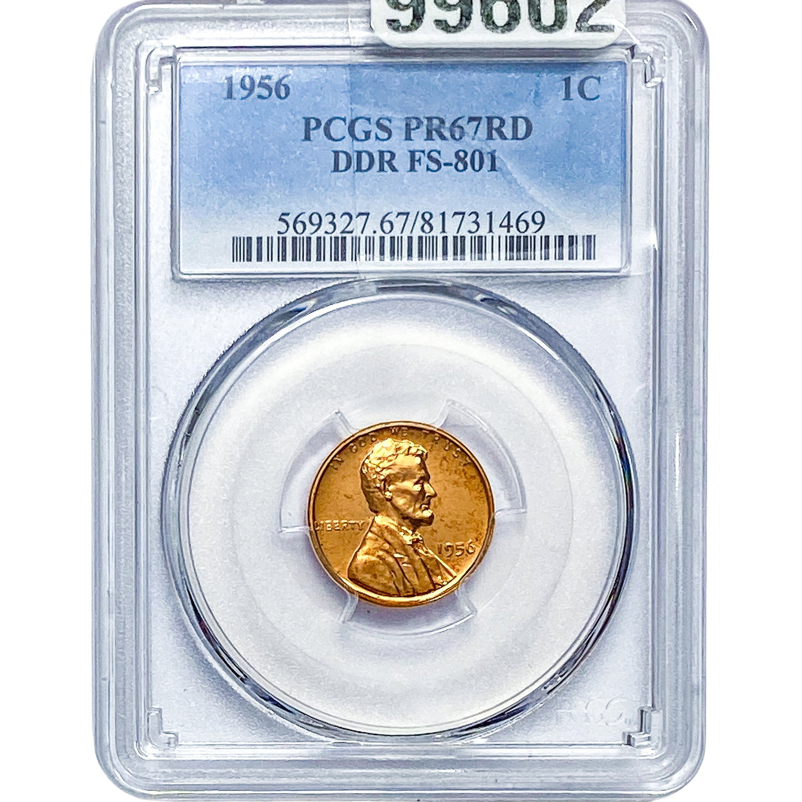 1956 Wheat Cent PCGS PR67 RD DDR FS-801: 1956 Wheat Cent PCGS PR67 RD DDR FS-801