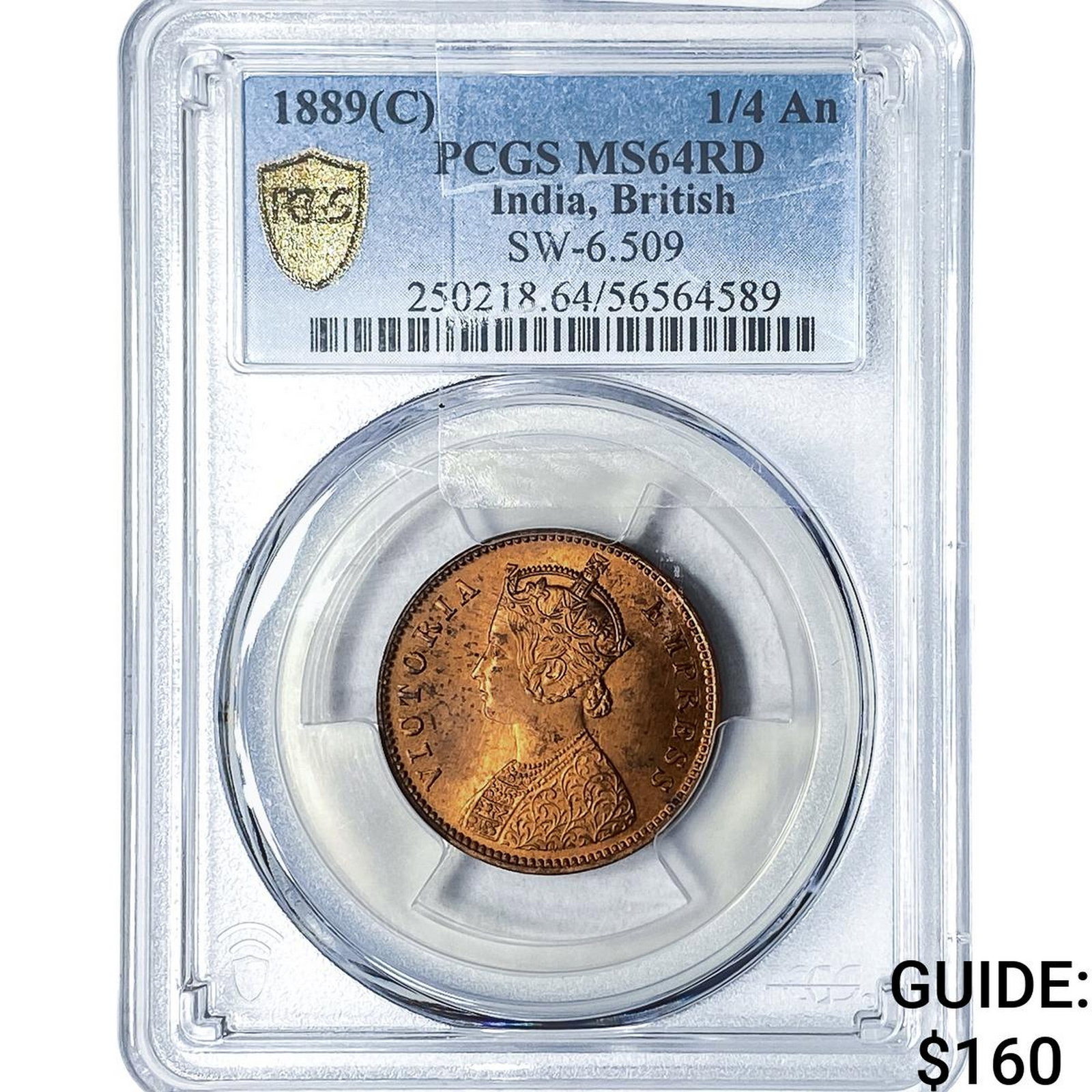 1889 British India Copper 1/4 Anna PCGS MS64 RD (1 of 2)