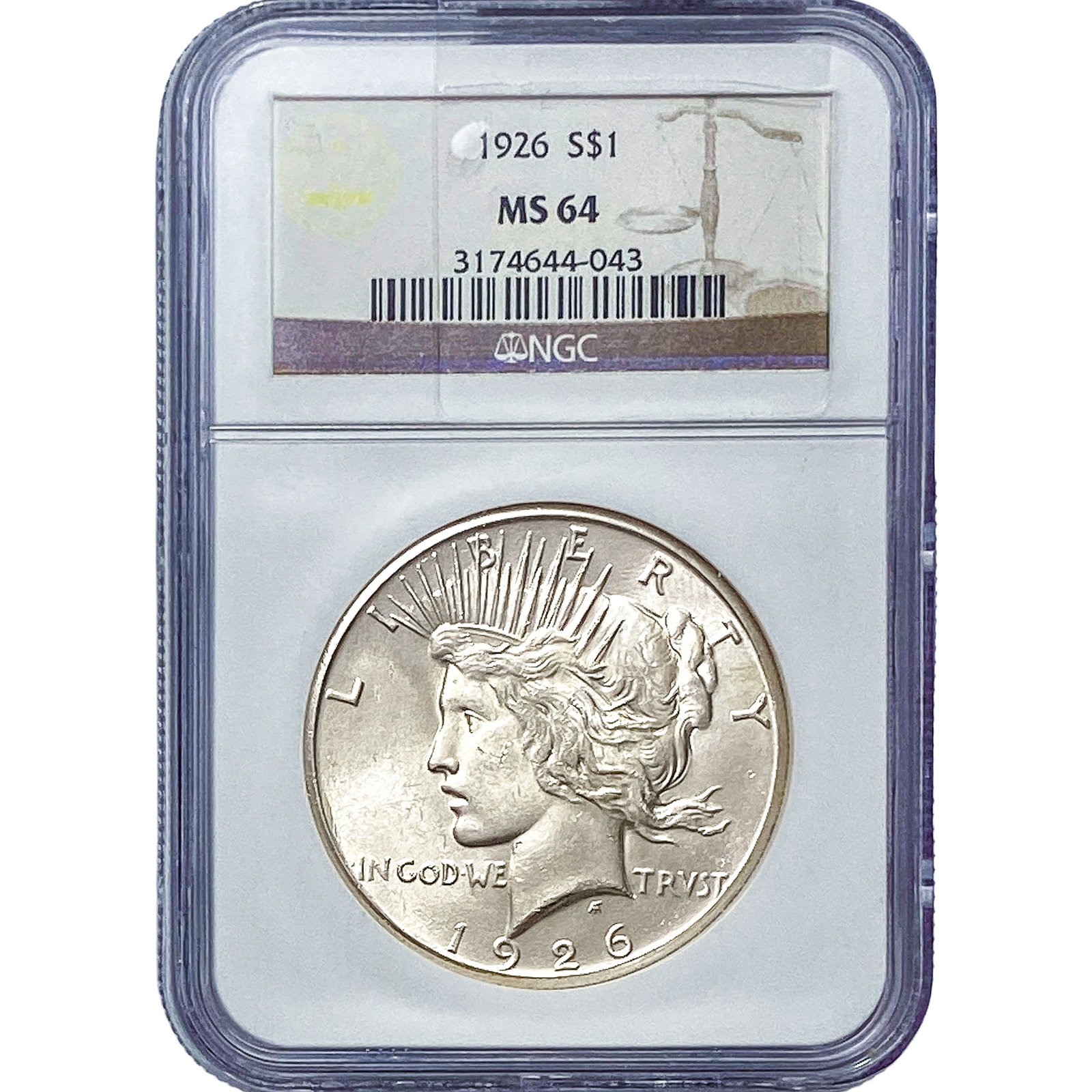 1926 Silver Peace Dollar NGC MS64: 1926 Silver Peace Dollar NGC MS64