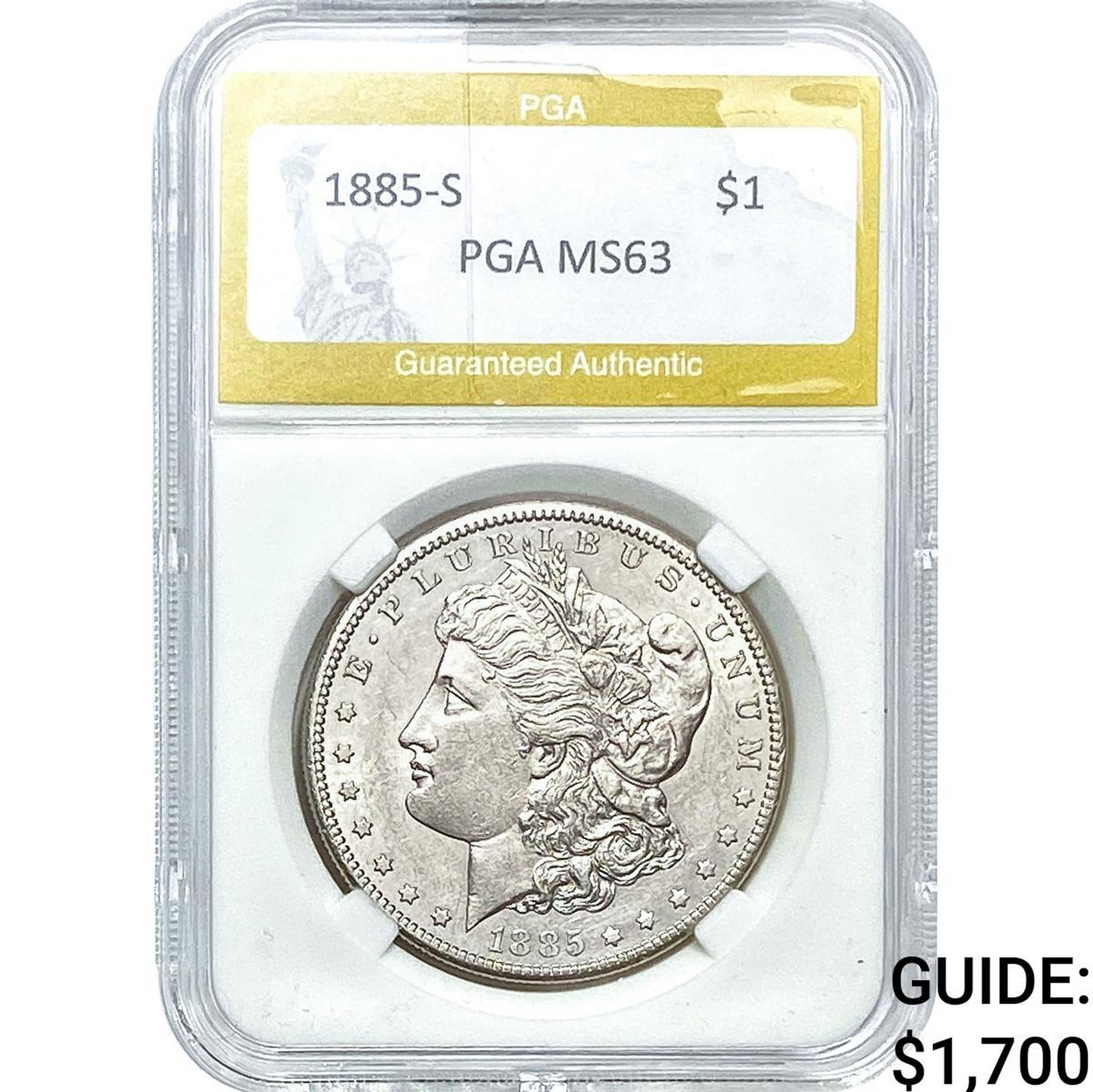 1885-S Morgan Silver Dollar PGA MS63: 1885-S Morgan Silver Dollar PGA MS63